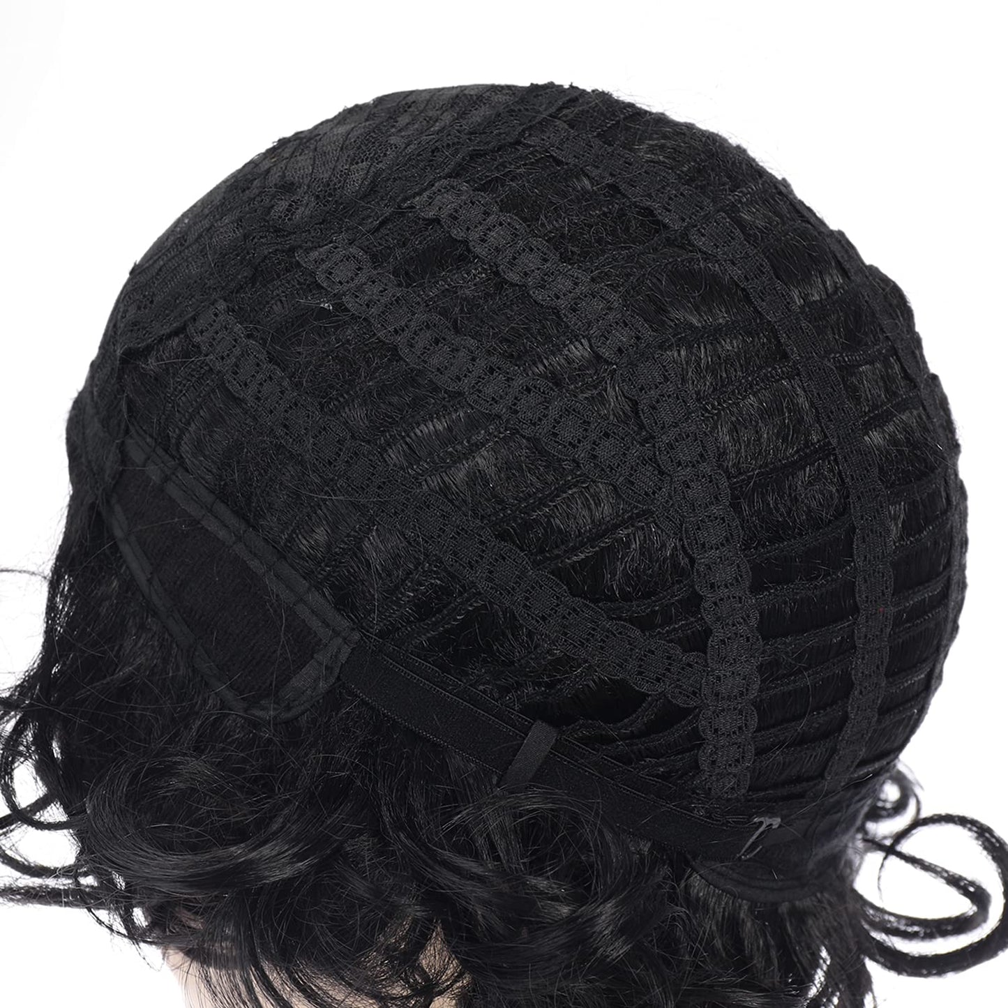 BERON Black Wig Short Curly Black Wig Natural Wavy Wig Black 1920s Wig for Women Cosplay Costume Party Come with Wig Cap (Black)