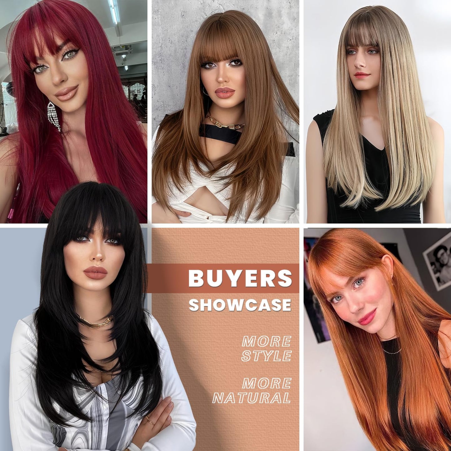 EMMOR Brown Wig With Bangs For Women Long Straight Wigs Synthetic Layered Hairstyle For Girls Party Cosplay And Daily Use(26" Ash Blonde)