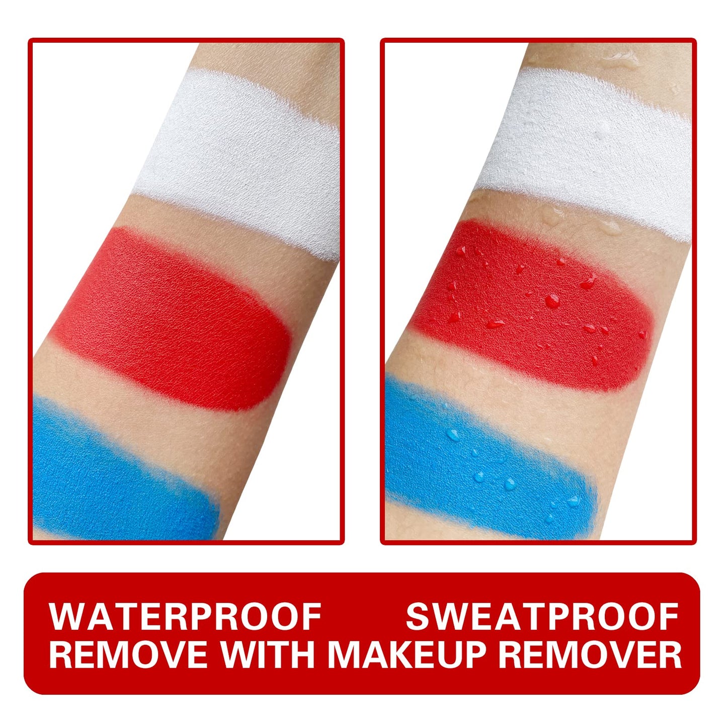 MEICOLY Red White Blue Face Body Paint Set,4th of July Accessories,4th of July Face Paint,4th of July Outfits for Women,Patriotic Independence Day Pride Face Paint with Painting Brushes and Sponges