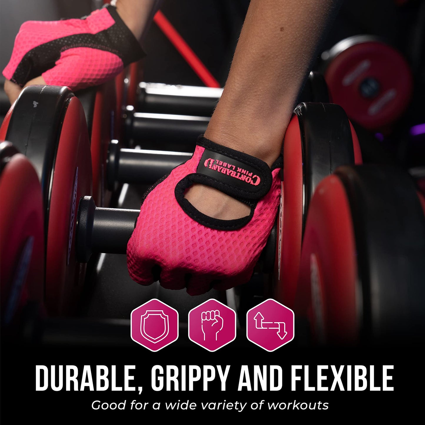 5307 Womens Designer Workout Gloves | Low Sweat Diamond Mesh Fabric w/Grip-Lock⢠Silicone Palm (Pink, X-Small)
