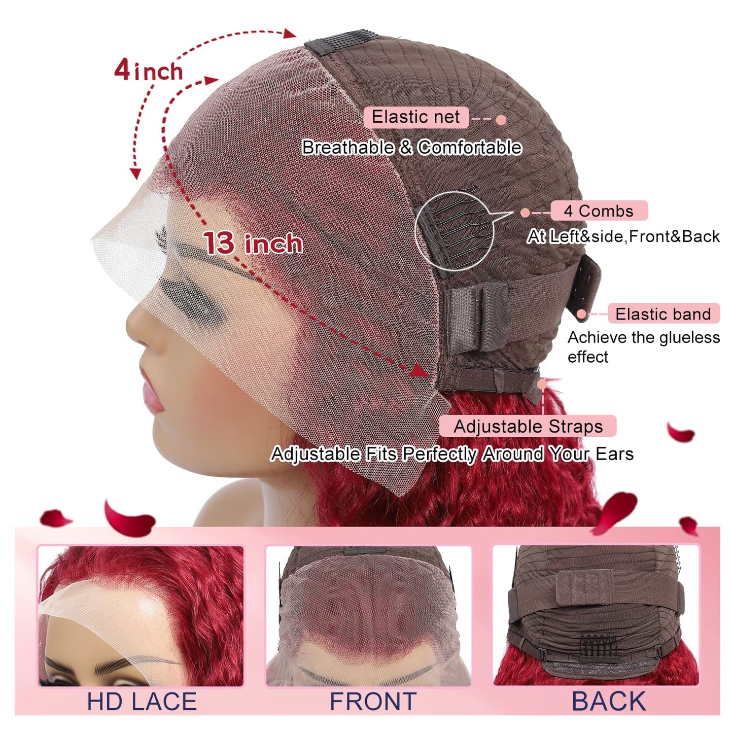 200 Density Curly Burgundy Lace Front Wigs Human Hair 13x4 99J Red Curly Lace Front Wig Human Hair HD Transparent Frontal Wig Colored Pre Plucked with Baby Hair Glueless Wigs (24 Inch, #99J Curly)