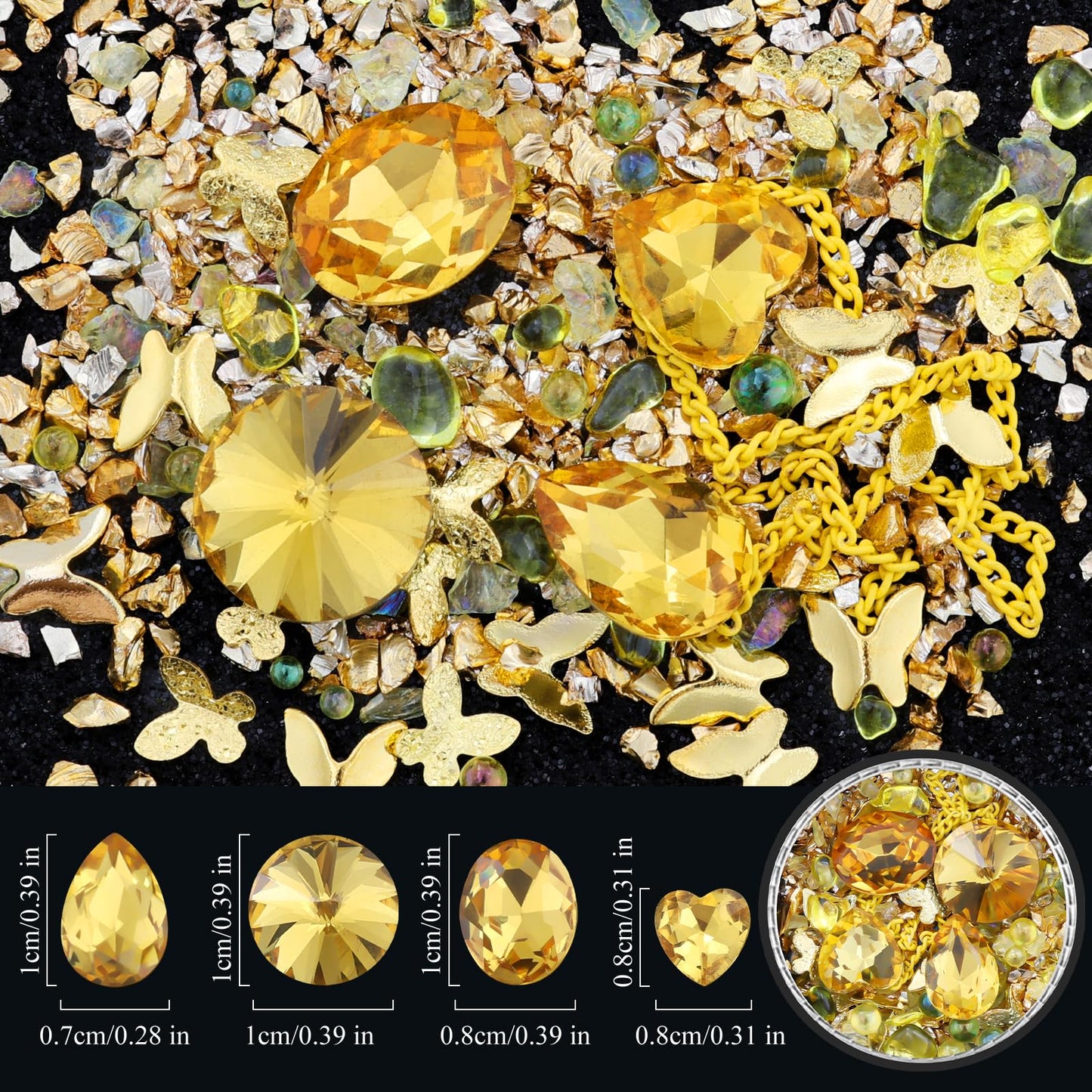 6 Wheels Mixed Sparkle Nail Art Rhinestones Diamonds Crystals Butterfly Beads Artificial Pearls Gold Silver Nail Studs Gems Metal Hollow Rivets Charms (Kit-3)
