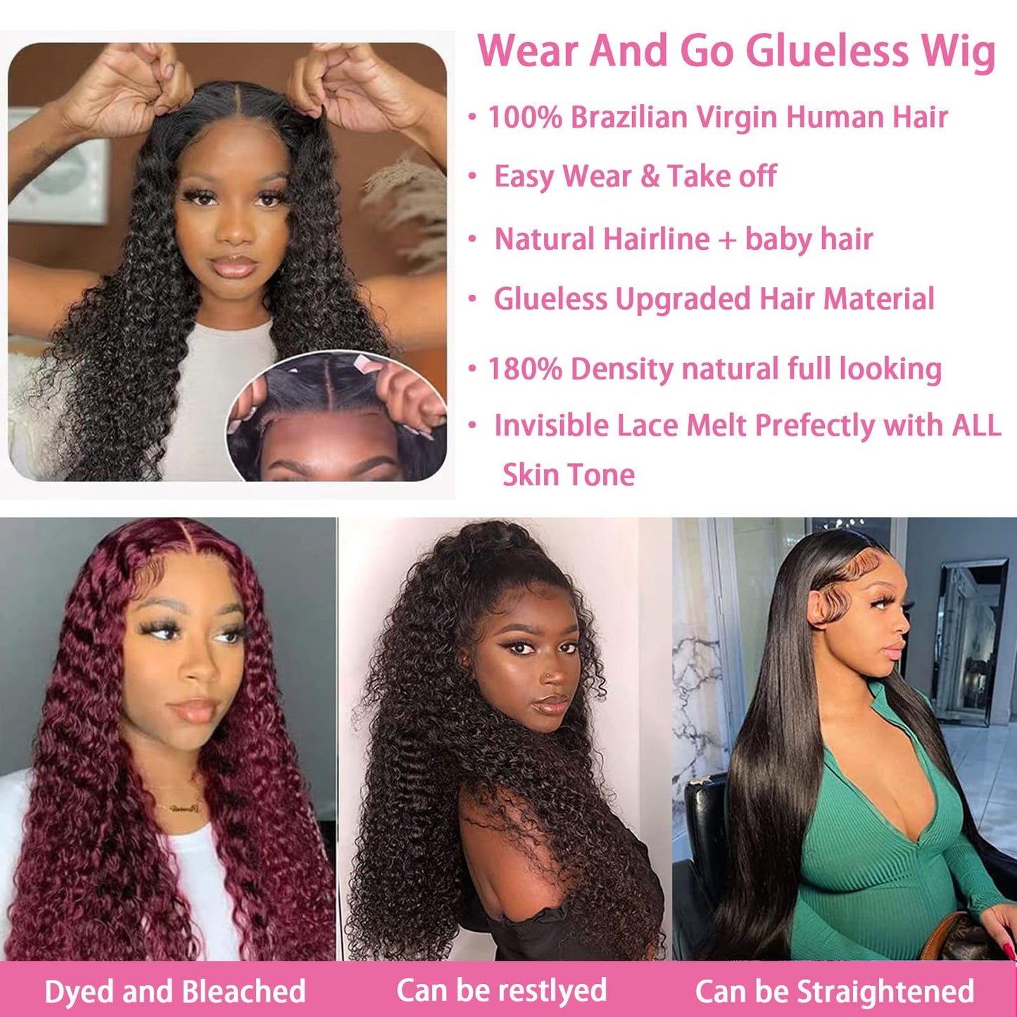 4x4 Kinky Curly Lace Closure Wigs Human Hair Wigs for Black Women HD Human Hair Lace Closure Wigs Pre Plucked with Baby Hair Wet and Wavy Brazilian Virgin Curly Lace Wigs 180% Density (26 Inch)