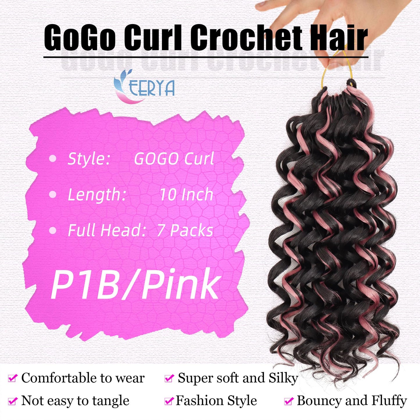 7 Packs GoGo Curl Crochet Hair 10 Inch Short Curly Crochet Hair for Women Water Wave Beach Curl Deep Twist Crochet Braids Synthetic Braiding Hair Extensions (10 Inch, P1B/pink)