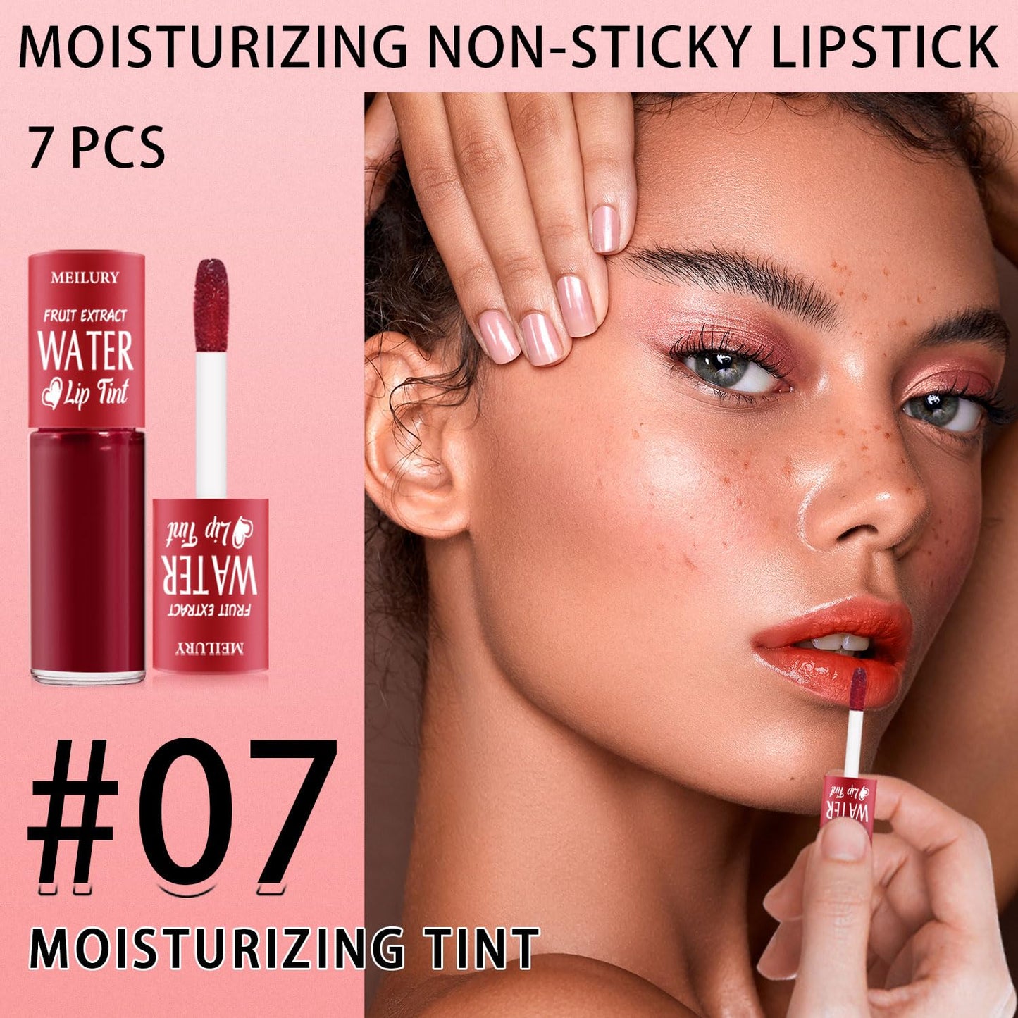7 Colors Lip Tint Stain Set, Watery Lip Stain Mini Liquid Matte Lipstick, Multi-use Lip Cheek Tint, Moisturizing Plump Lip Gloss, Lightweight Non-Sticky, Long Lasting, Vivid Lip Makeup (7 Colors)