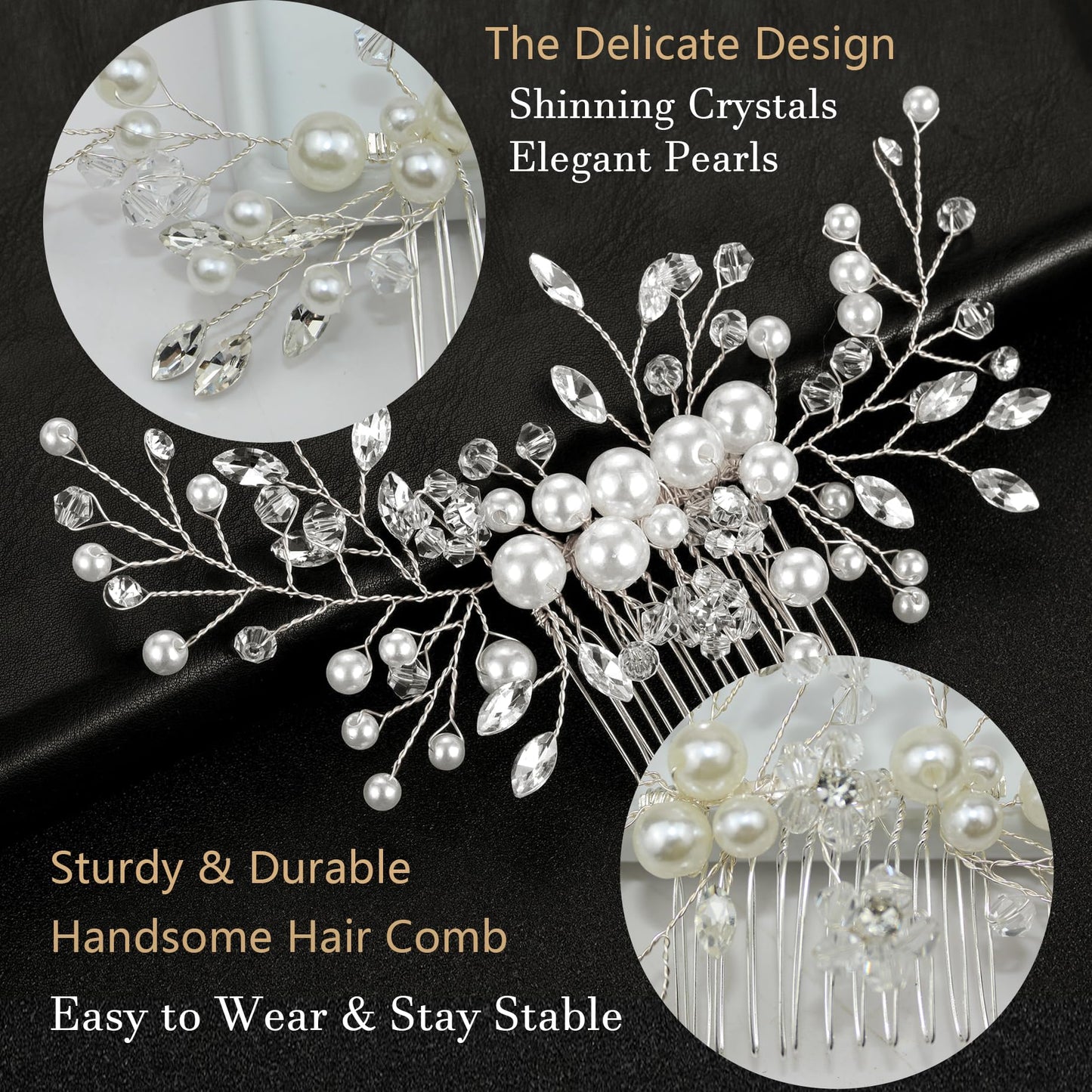 5 Pieces Wedding Hair Accessories: Pearl Crystal Rhinestone Hair Comb, Hair Pins for Brides, Bridesmaids, Women, Girls (Silver, Gold)