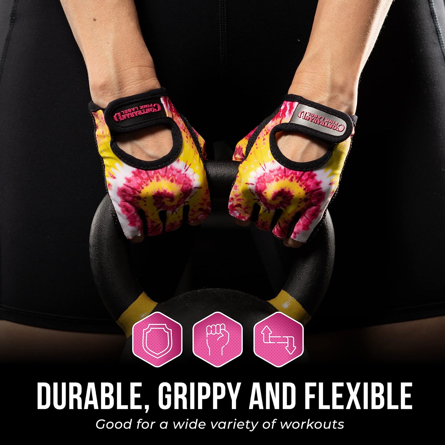 Contraband Pink Label 5347 Womens Designer Workout Gloves | Tie Dye Print w/Grip-Lock⢠Silicone Palm (X-Small, PY)