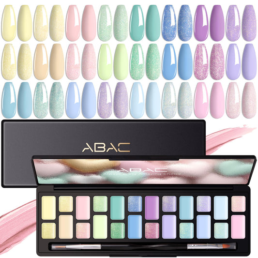 ABAC Pastel Shimmer Solid Gel Polish Set,Spring&Summer Hema-free 24 Colors Soak Off Gel Polish Kit with Double-Ended Nail Art Brush for Salon and Nail Art DIY at Home