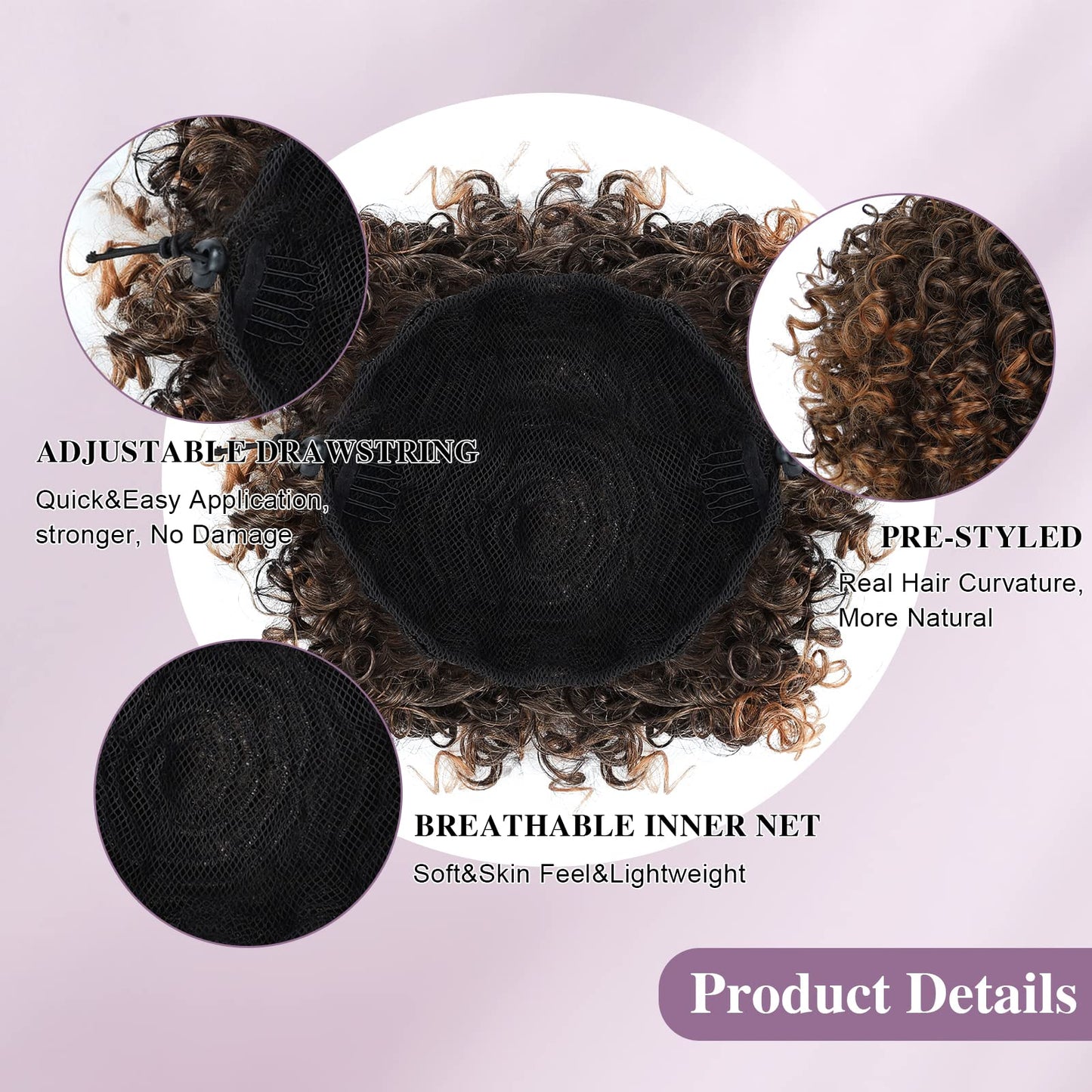 DOROJJ Curly Drawstring Ponytail for Black Women Curly hair Bun Drawstring Ponytail Extension for Women Synethetic Curly Messy Hair Bun Ponytail Drawstring Ponytail for Daily Use (Natural Black)