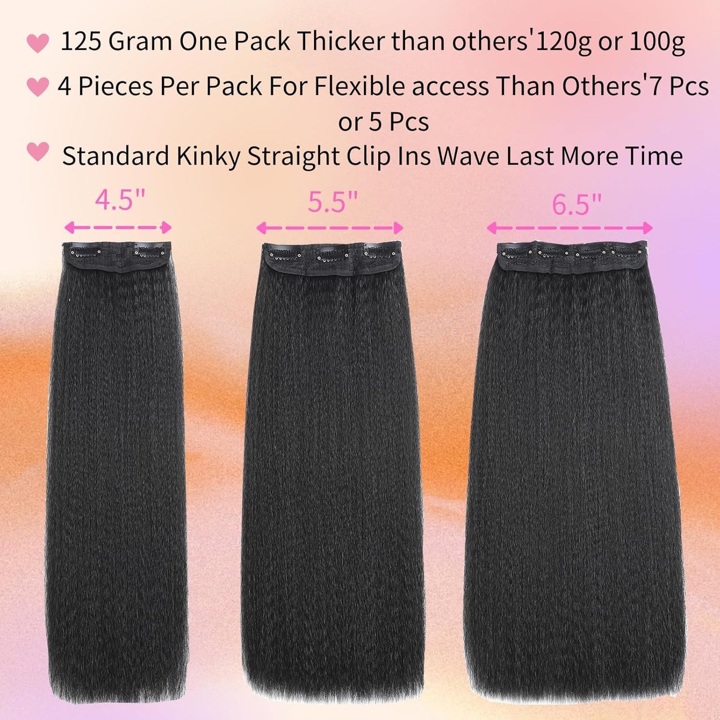 20 Inch Kinky Straight Clip ins Hair Extensions 4 Pieces 11 Clips 130g Yaki Straight Clip in Hair for Black Women Full Head Yaki Straight Seamless Clip in Synthetic Hair Natural Black