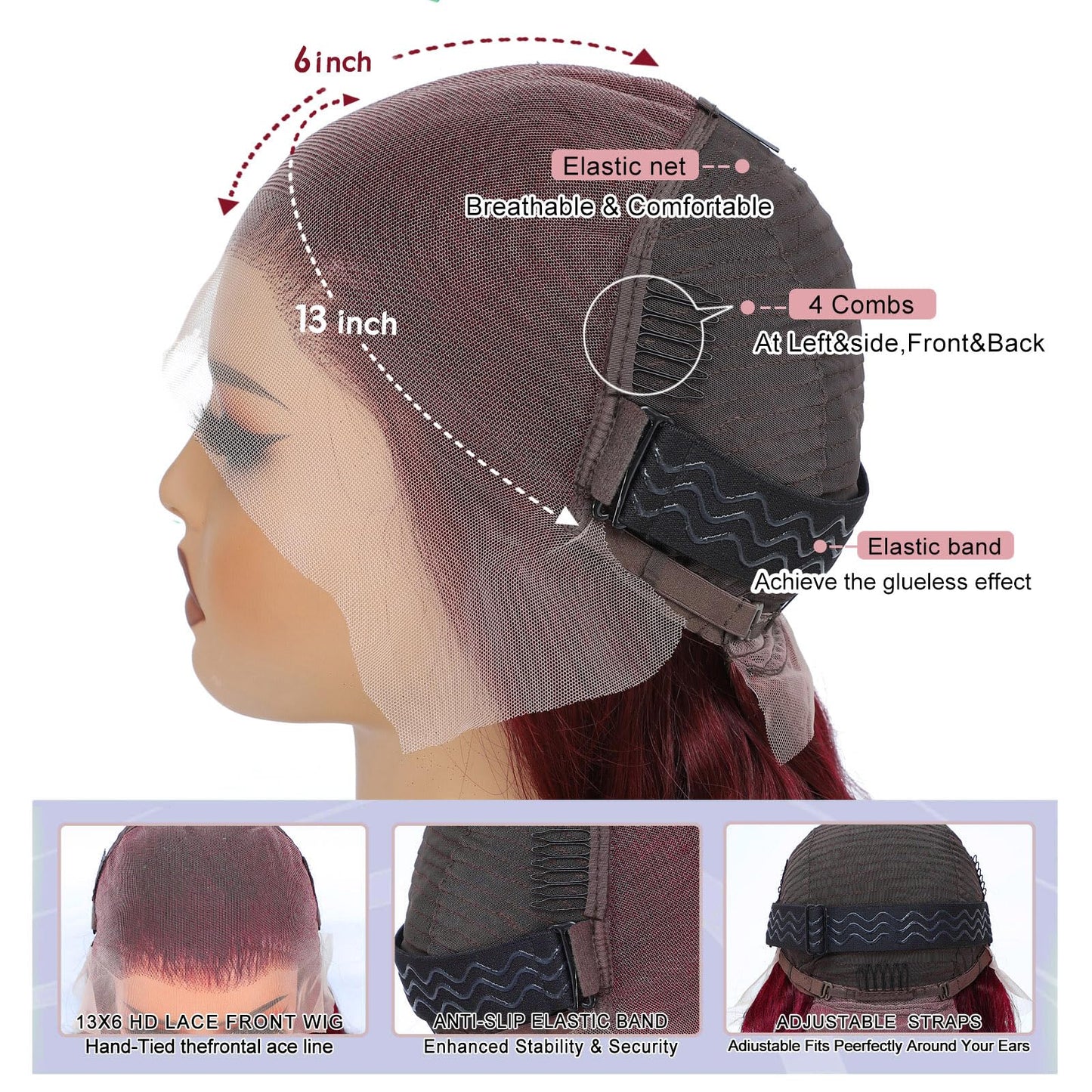 22 Inch 99j Burgundy 13x6 Body Wave Lace Front Wigs Human Hair 200% Density Glueless HD Transparent Lace Frontal Wigs Human Hair Pre Plucked With Baby Hair Burgundy Wine Red Human Hair Wigs For Women