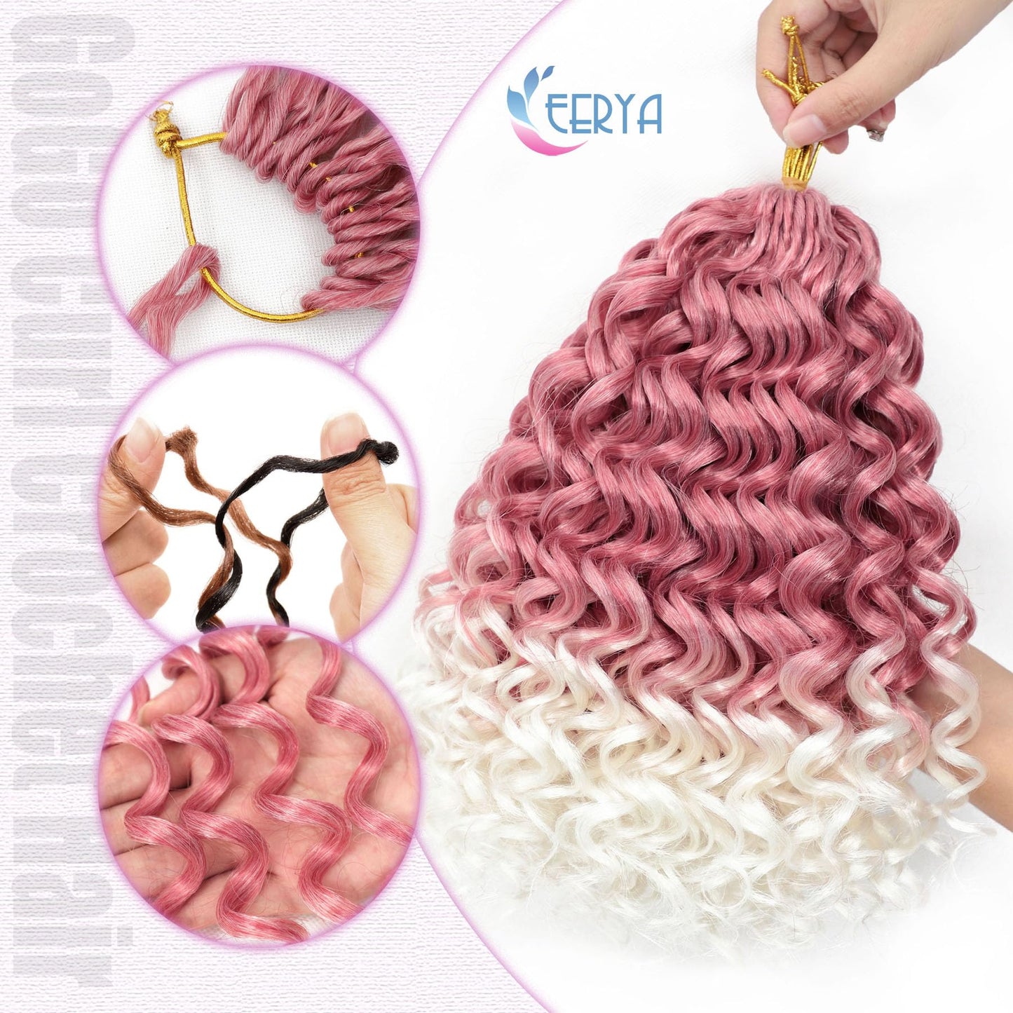7 Packs GoGo Curl Crochet Hair 10 Inch Short Strawberries & Cream Curly Crochet Hair for Women Deep Wave Beach Curl Crochet Braids Synthetic Braiding Hair Extensions (10 Inch, Strawberries & Cream)