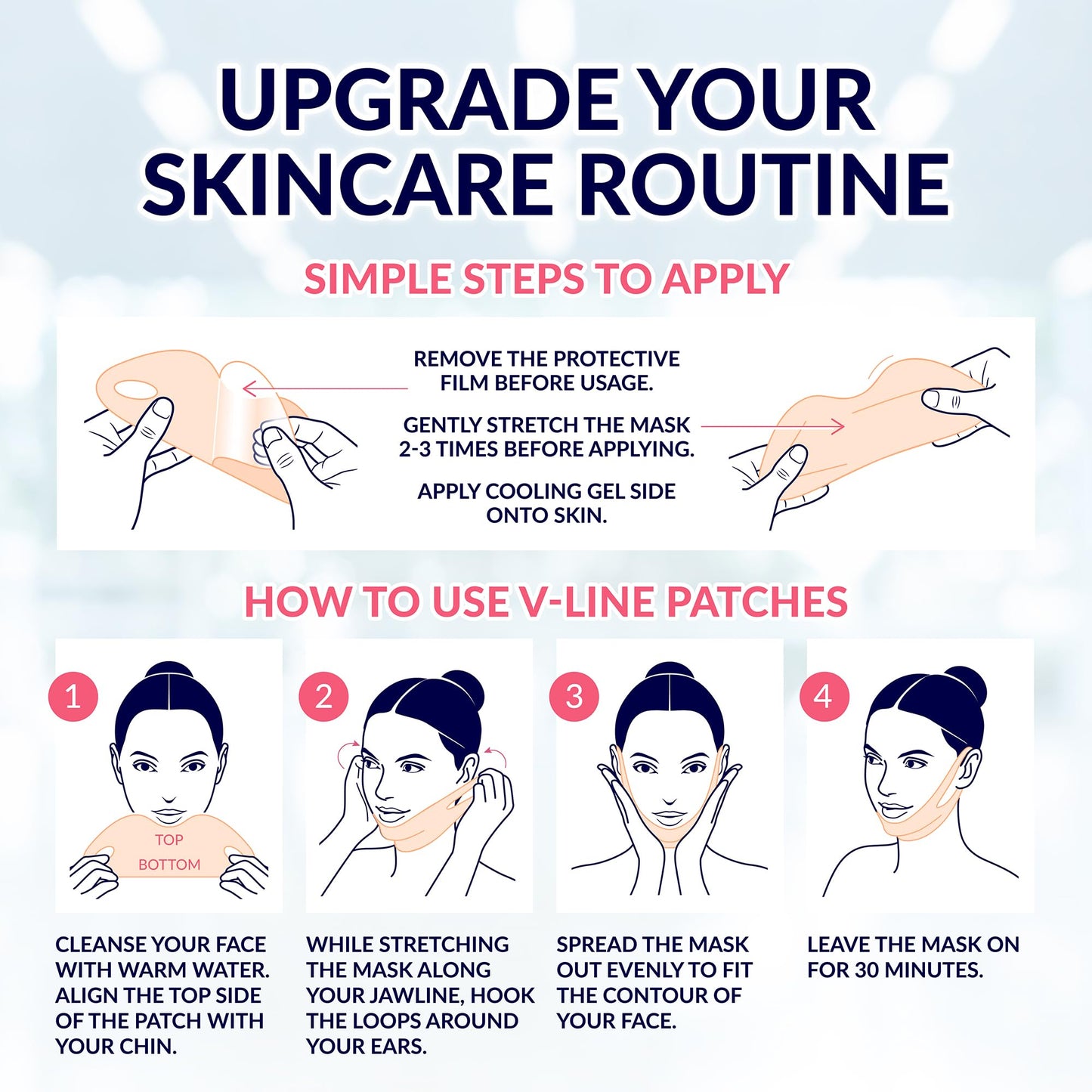 Stylia V-Line Lifting Collagen Face Mask with Hyaluronic Acid & Aloe Vera - Spa Quality Double Chin Strap - Collagen Mask for Women - Jawline Shaper Face Lift Tape - Chin Strap for Sleeping - 7PC