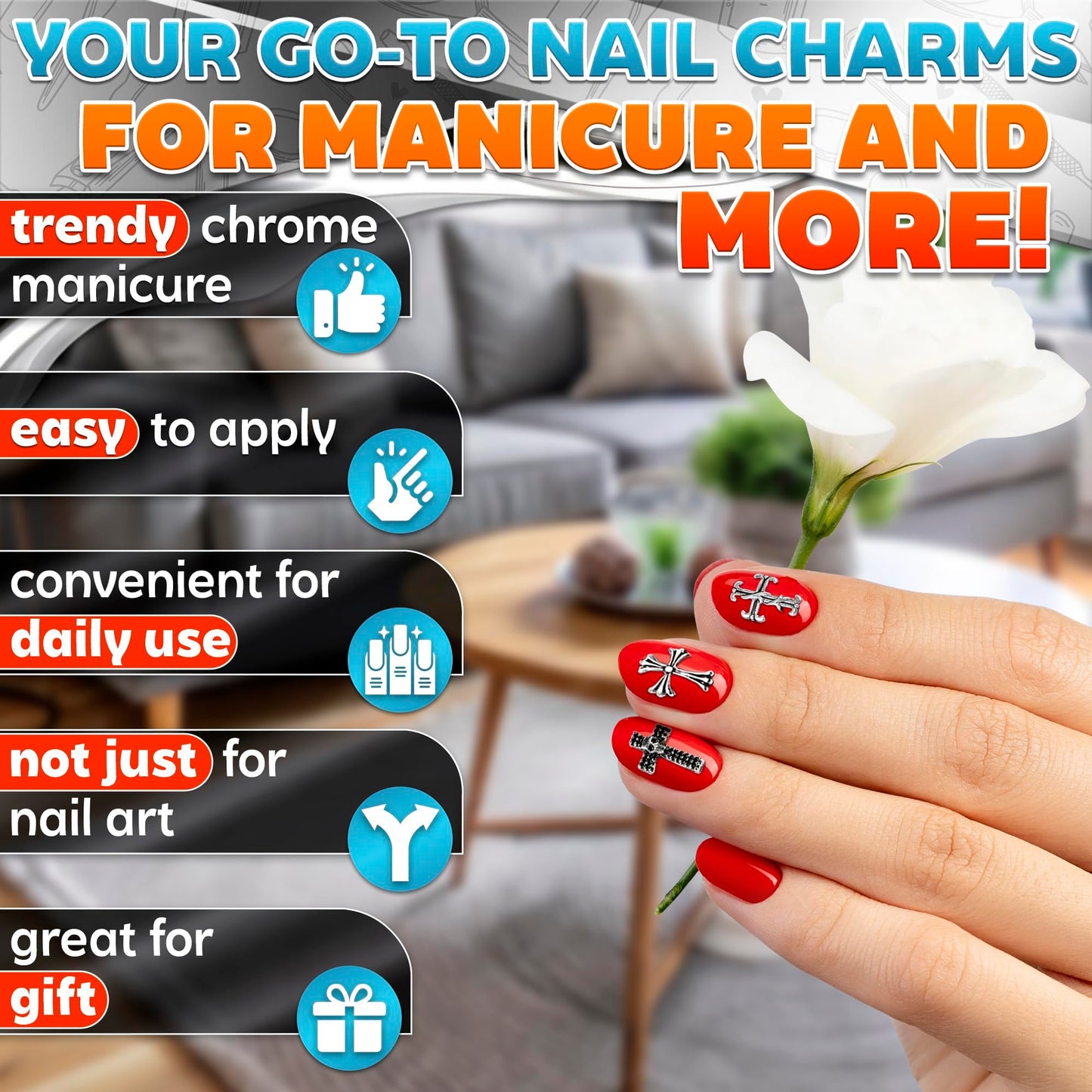 100 Pcs Cross Nail Charms and Gems - Nail Cross Charms for Nails Design Silver Nail Charms Y2k Nail Gems for Nails 3d Nail Charms Bulk Nail Jewels - Nail Art Charms Nails With Charms Cross Nail Charm