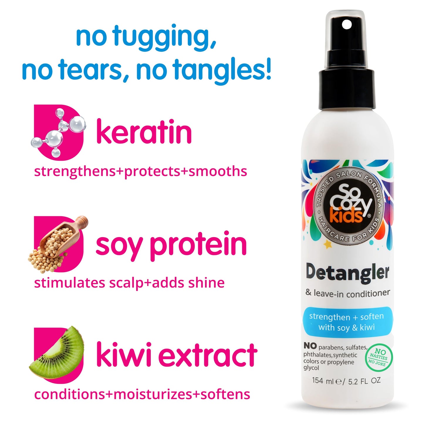 SoCozy Detangler Leave-In Conditioner Spray For Kids Hair Strengthens and Softens, No Parabens, Sulfates, Synthetic Colors or Dyes, 5.2 Fl Oz (580A)