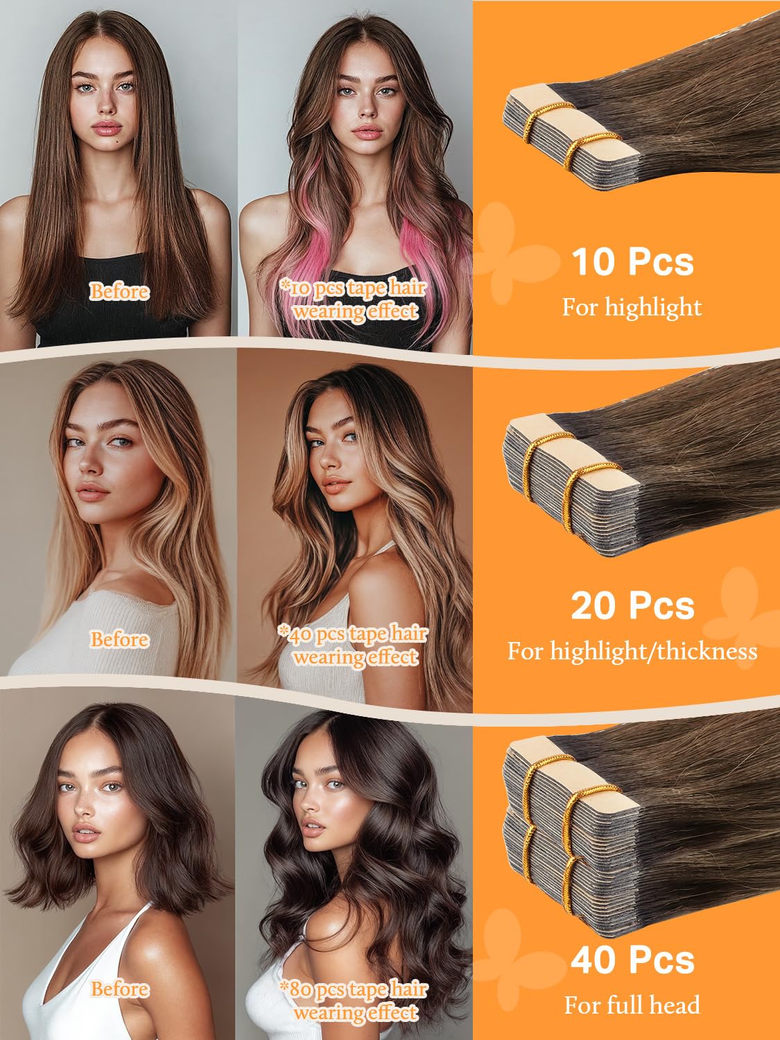 DOORES Hair Extensions Real Human Hair, Dark Brown to Chestnut Brown 10 Inch 20g 10pcs, Tape in Hair Extensions Remy Straight Hair Real Natural Hair for Women
