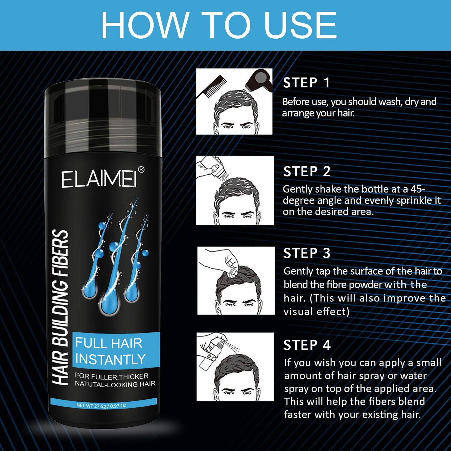 Hairline powder Hair fiber natural hair fiber Apply to men women Get thick hair Conceals Hair Loss (Dark Brown)