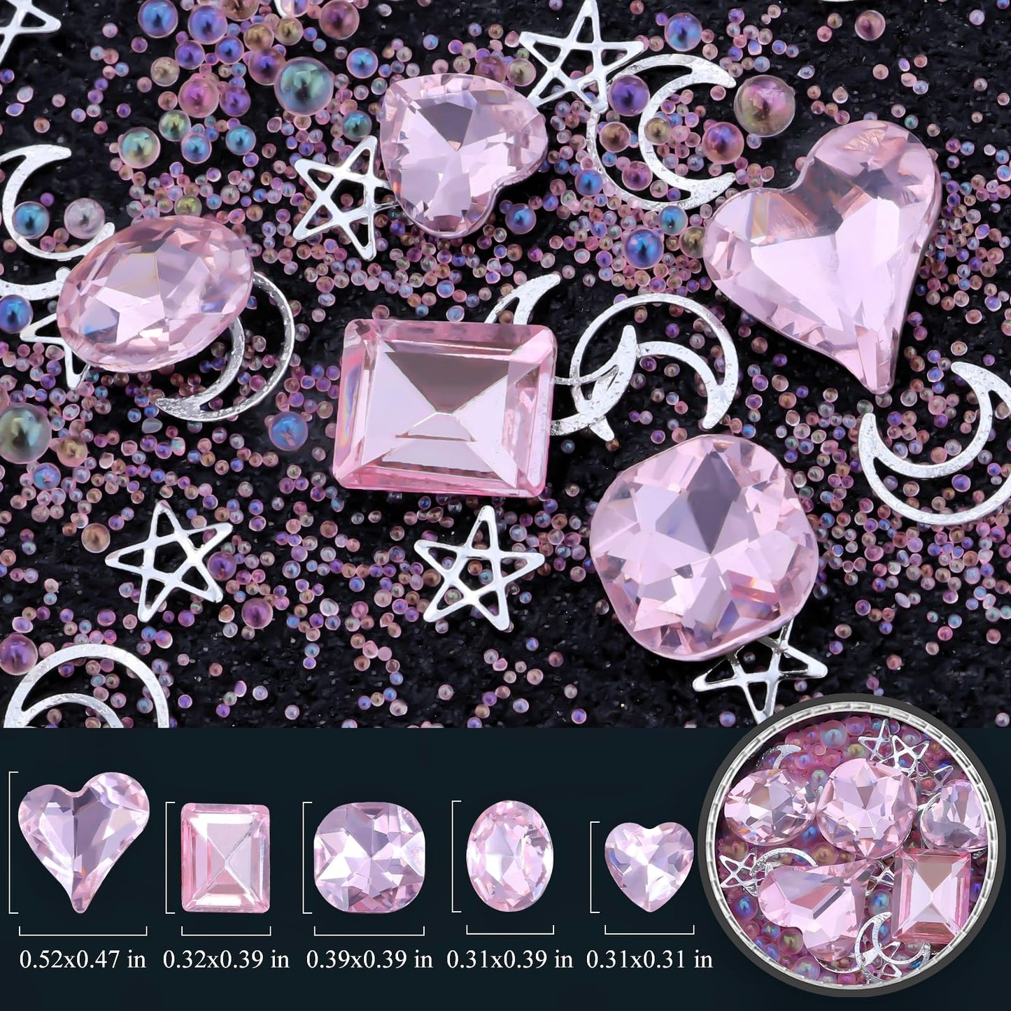 6 Wheels Mixed Sparkle Nail Art Rhinestones Diamonds Crystals Butterfly Beads Artificial Pearls Gold Silver Nail Studs Gems Metal Hollow Rivets Charms (Kit-2)