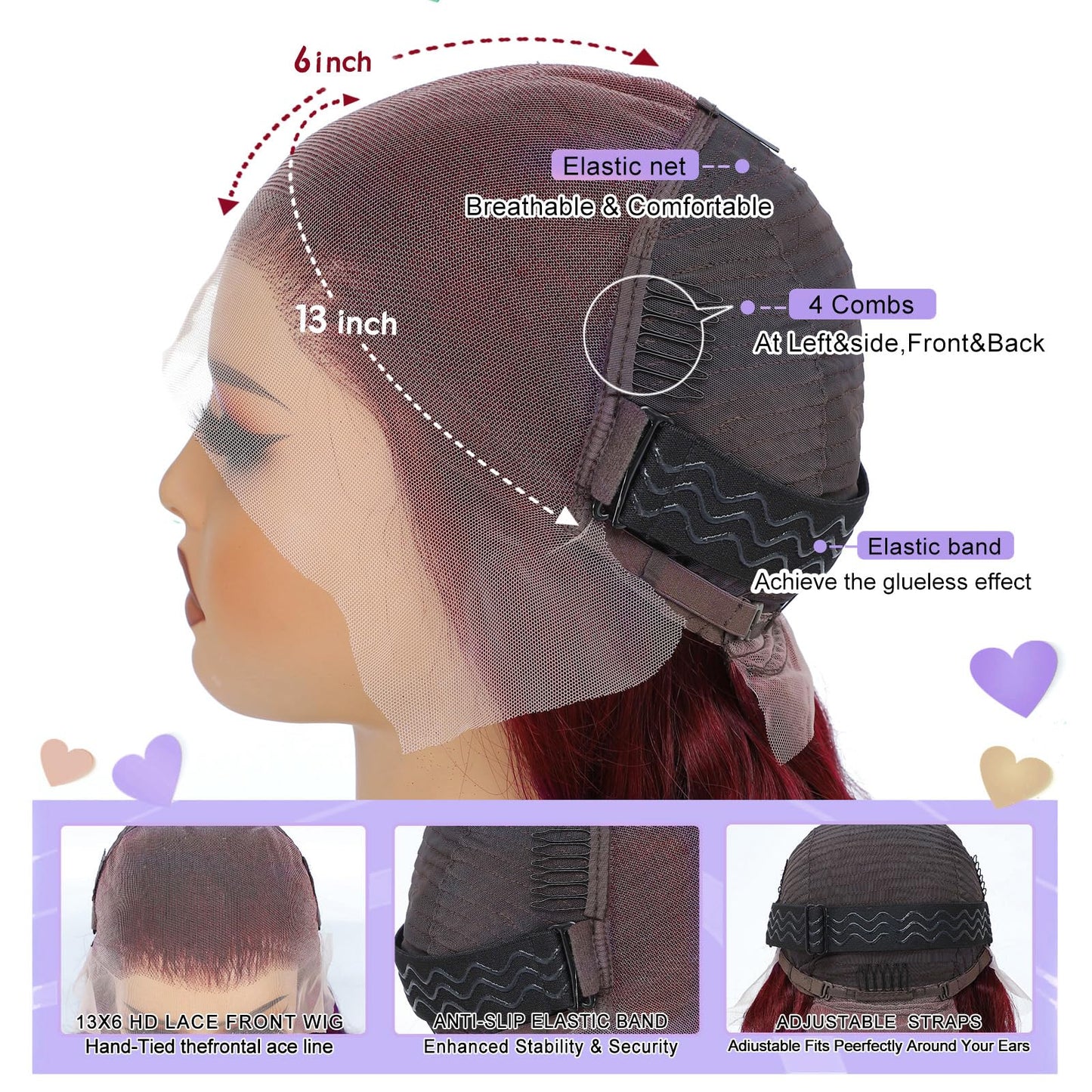 24 Inch 99J Burgundy Lace Front Wigs Human Hair 13x6 Lace Front Wigs Human Hair Body Wave HD Transparent with Baby Hair Red Wine Glueless Lace Front Wigs Human Hair Wigs for Women 180 Density