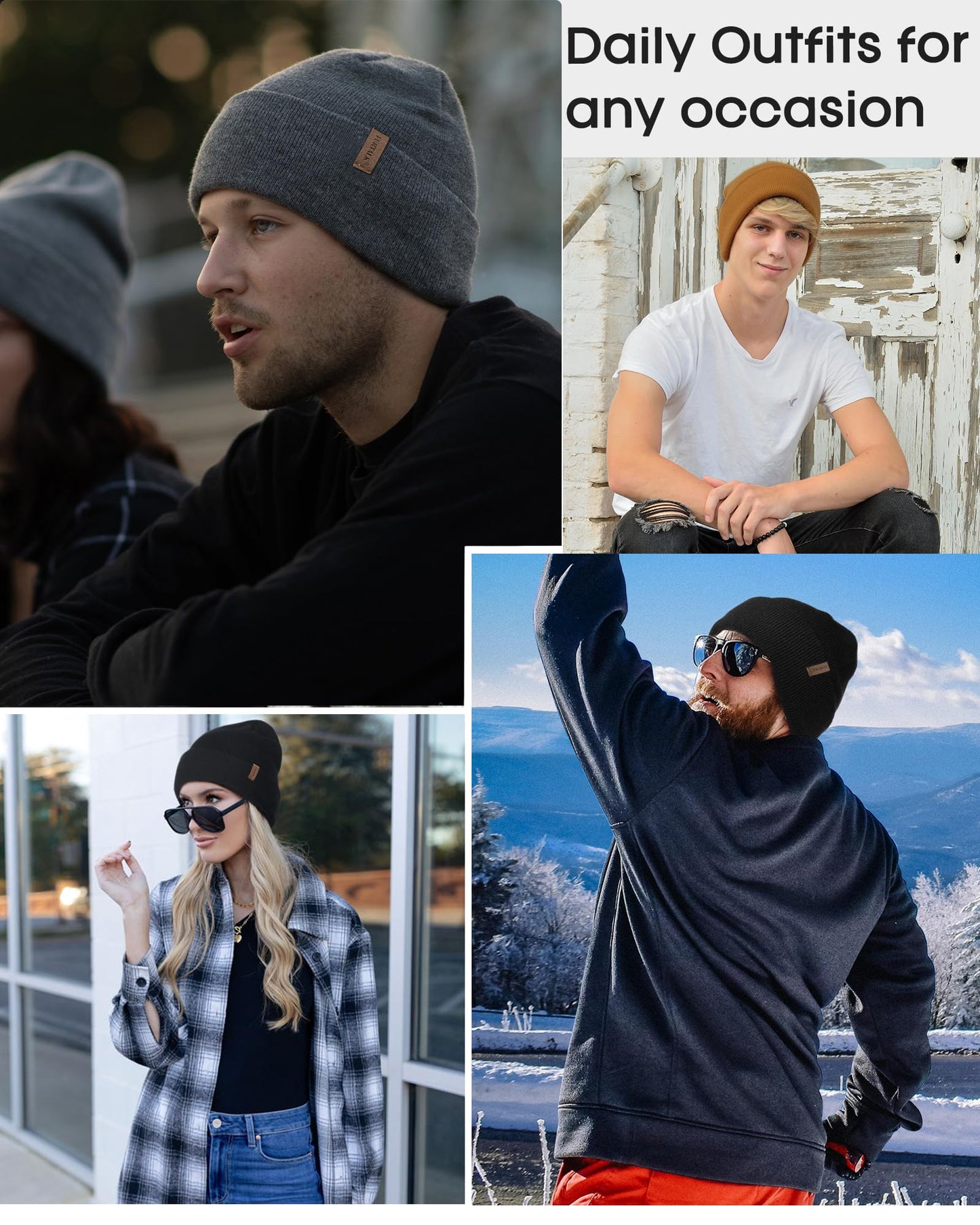 FURTALK Beanie for Men Women Cuffed Thick Knitted Unisex Winter Hat Beanies Skull Cap Grey