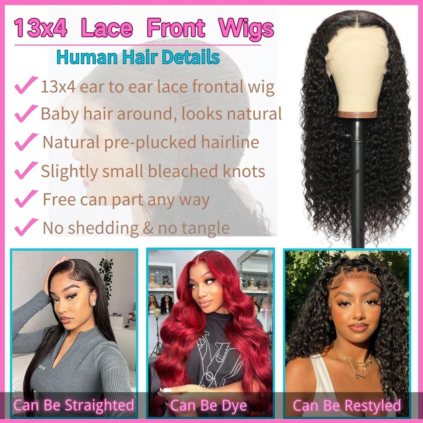 24inch Water Wave Lace Front Wigs Human Hair 13x4 HD Transparent Curly Lace Frontal Wigs for Black Women Glueless Curly Lace Front Wigs Pre Plucked with Baby Hair Nature Hairline 150% Denisty