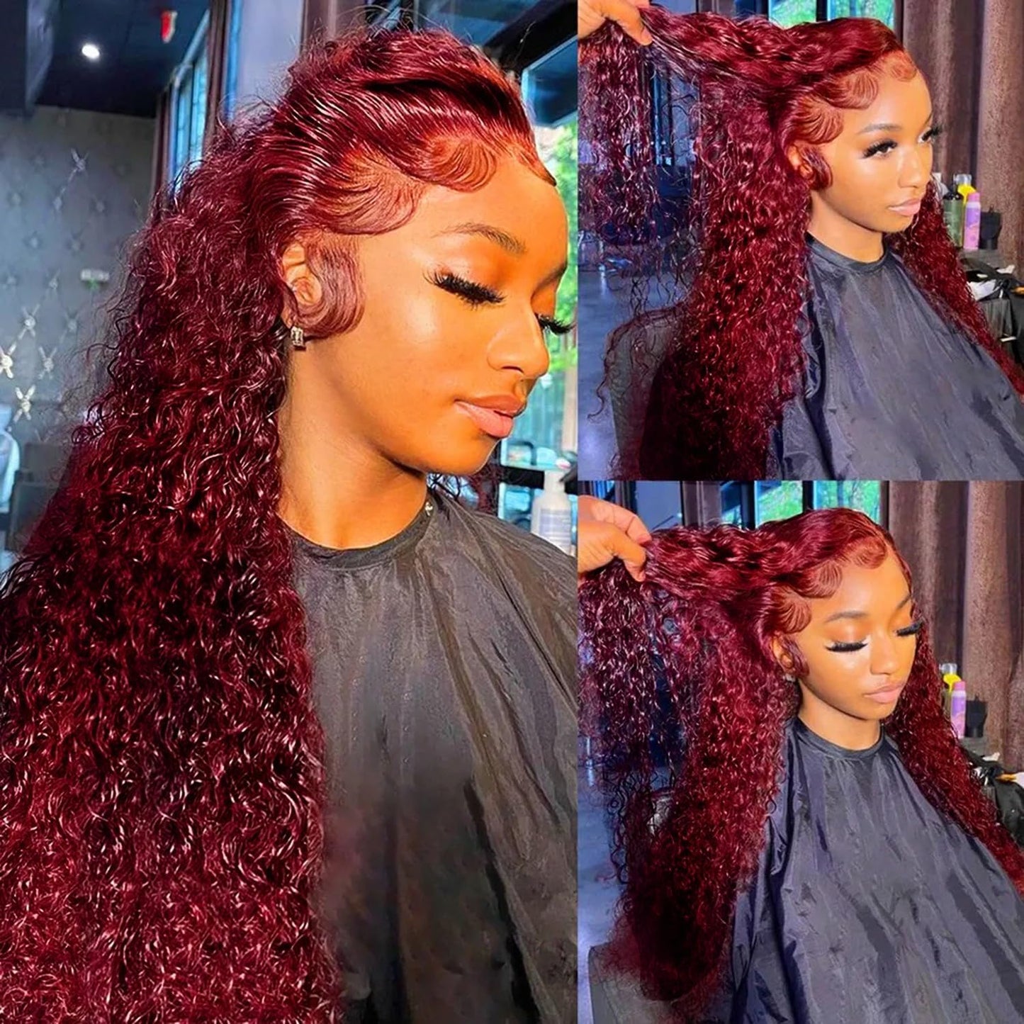 99j Burgundy 13x5 Deep Wave HD Lace Front Wigs Human Hair Pre Plucked Colored Curly Human Hair Wig Glueless Deep Curly Lace Frontal Wigs Red Human Hair Wigs for Women 180% Density (24 Inch)