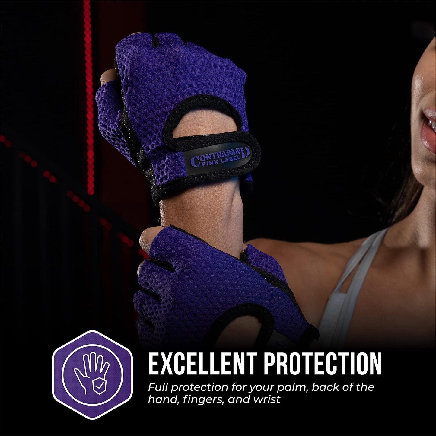 Contraband Pink Label 5307 Womens Designer Workout Gloves | Low Sweat Diamond Mesh Fabric w/Grip-Lock⢠Silicone Palm (Purple, X-Small)
