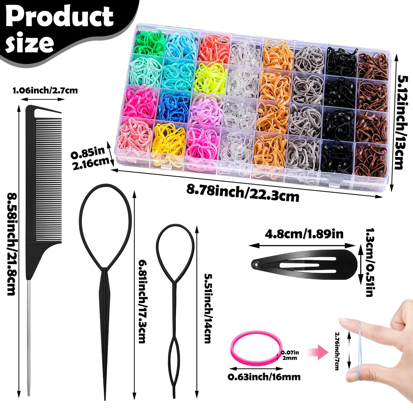 auroray Hair Ties, 17 Colors Elastic Hair Rubber Bands, 2000 Pcs Baby Hair Ties with Hair Styling Tools Organizer Box for Girls, Women, Toddler