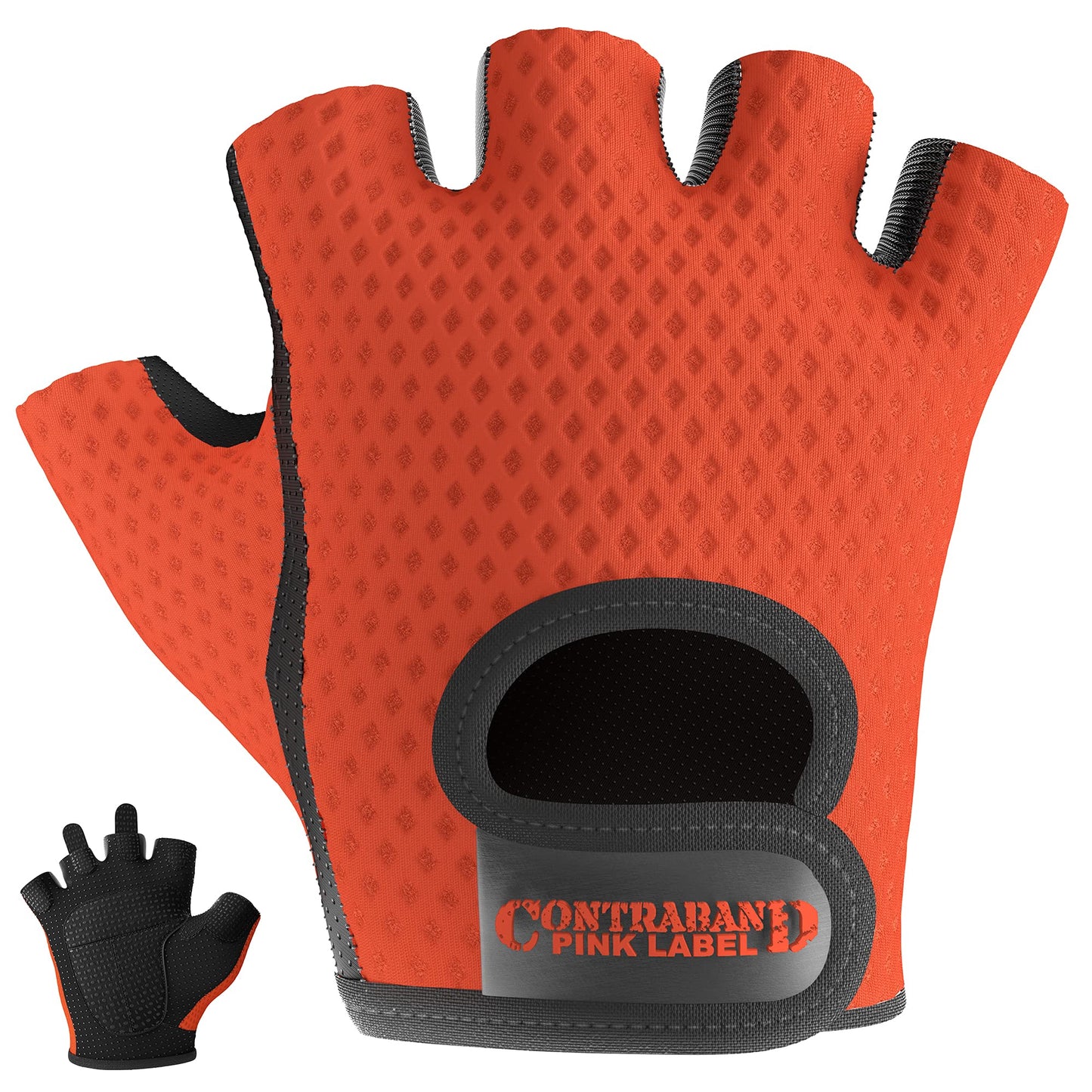 Contraband Pink Label 5307 Womens Designer Workout Gloves | Low Sweat Diamond Mesh Fabric w/Grip-Lock⢠Silicone Palm (Orange, X-Small)