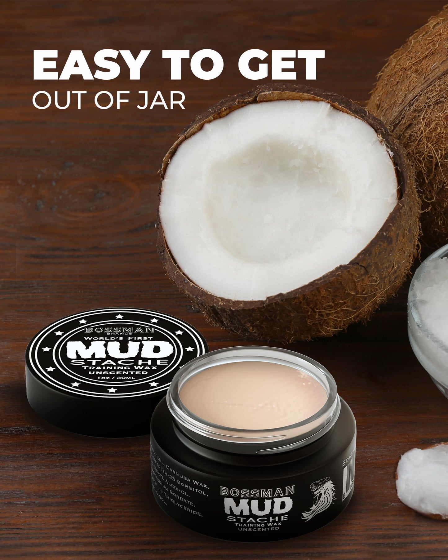 Bossman MUDstache Unscented Mustache Wax for Men & Acetate Folding Comb - Styling and Grooming Combo