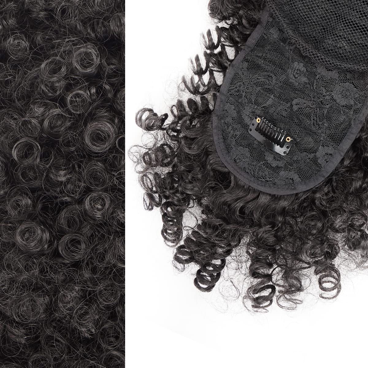 Cetiq Afro Puff Drawstring Ponytail with Bangs Drawstring Ponytail for Women Kinky Curly Hair Clip in Bangs Short Ponytail Hair Extensions Updo Hairpieces (2#)