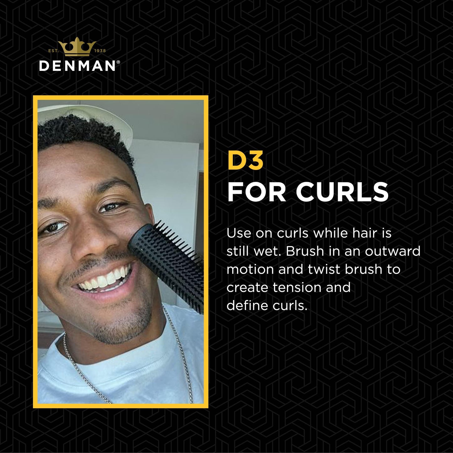 Jack Dean by Denman Curly Hair Brush D3 (All Black) 7 Row Styling Brush for Detangling, Separating, Shaping and Defining Curls - For Women and Men