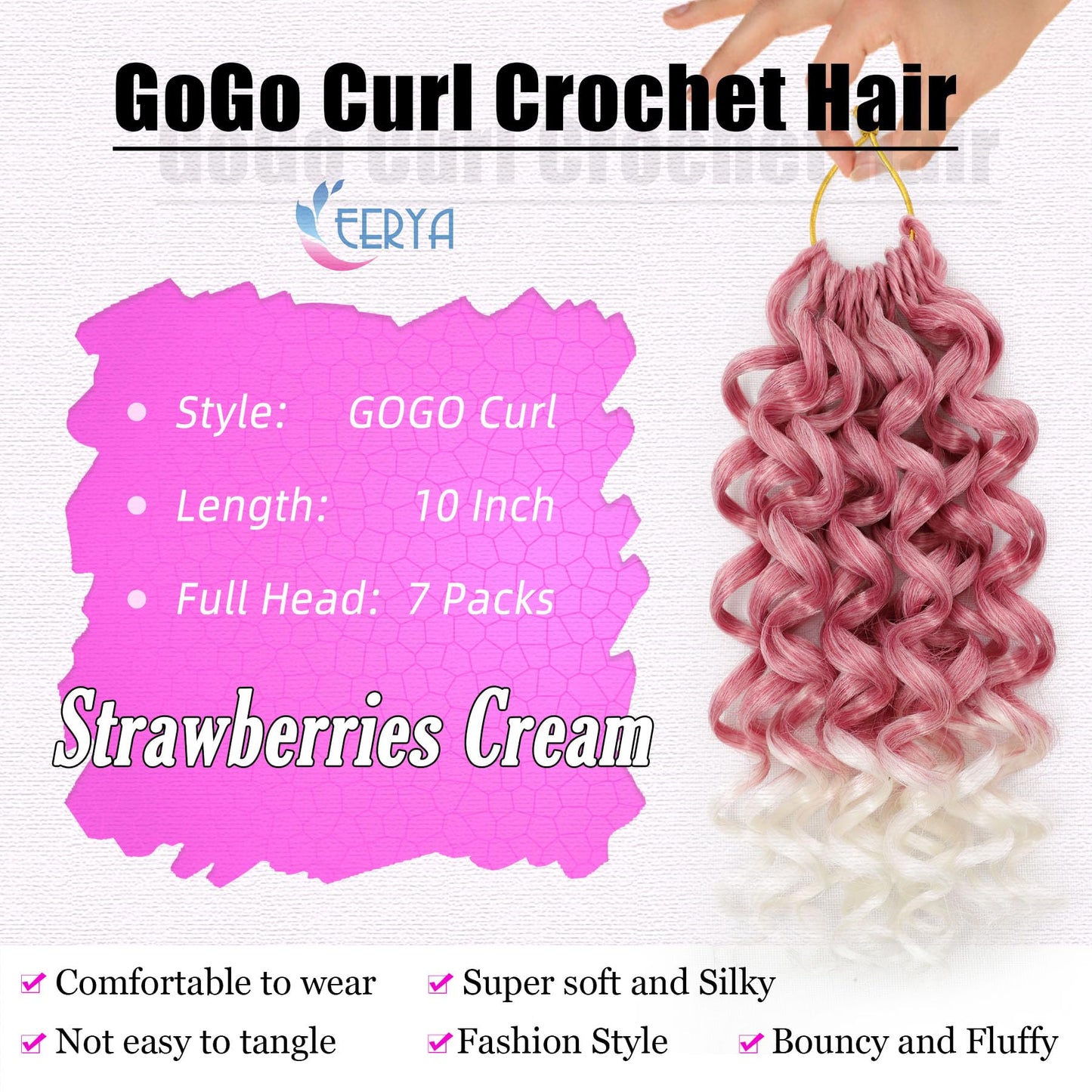 7 Packs GoGo Curl Crochet Hair 10 Inch Short Strawberries & Cream Curly Crochet Hair for Women Deep Wave Beach Curl Crochet Braids Synthetic Braiding Hair Extensions (10 Inch, Strawberries & Cream)