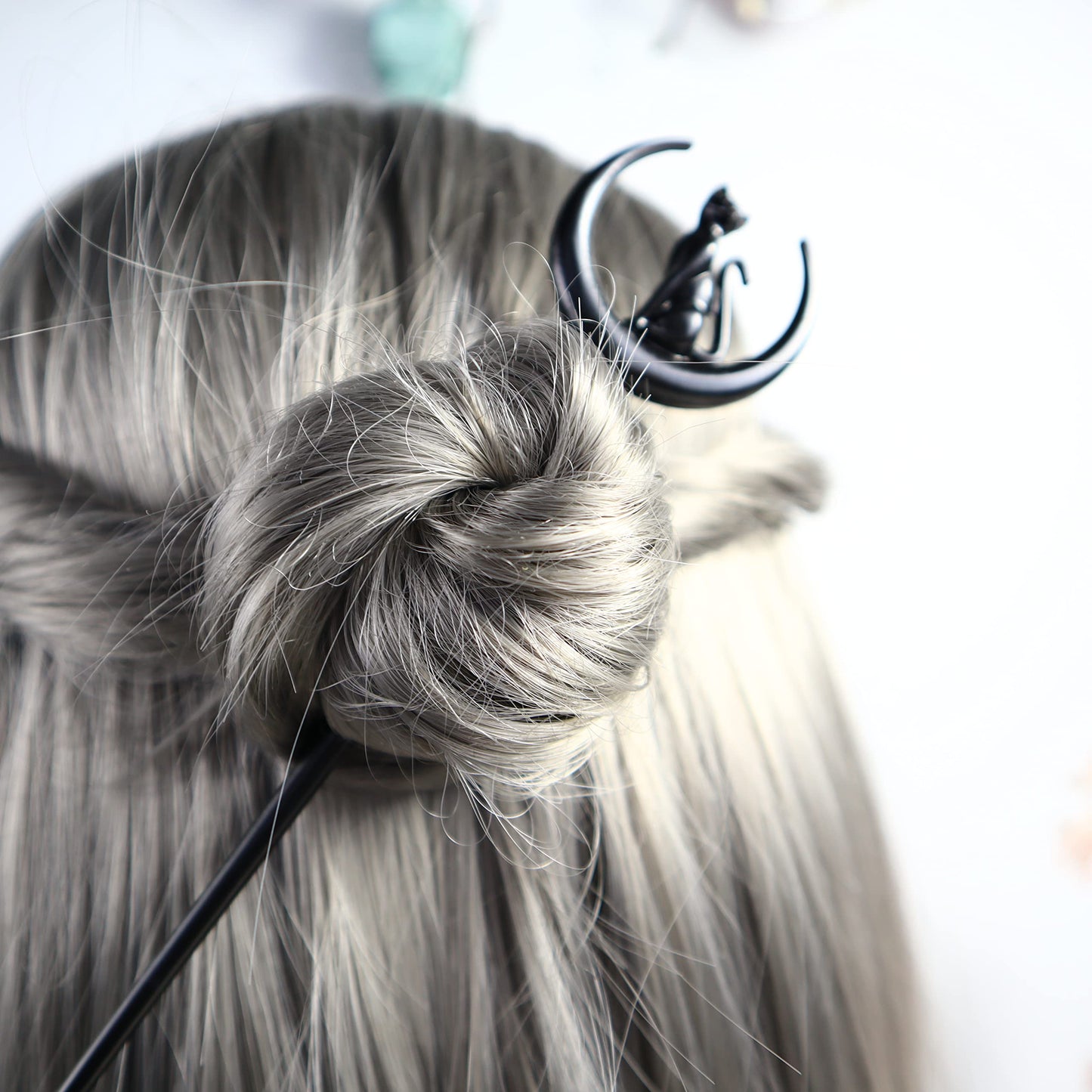 2pcs Cat Moon Hair Styling Pins Black Wicca Witch Hair Slide Renaissance Festival Hair Acceossories for Women Hair Stick