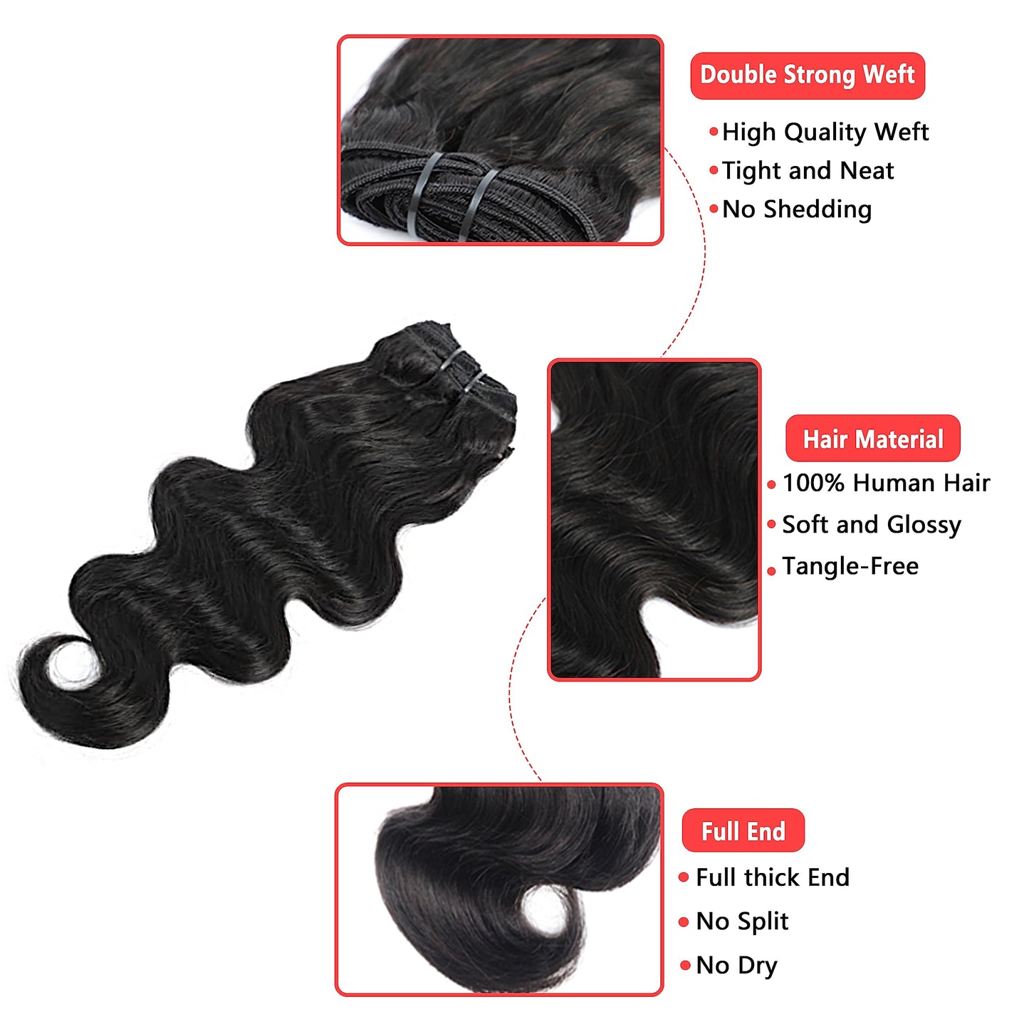Liqusee Clip in Hair Extensions Real Human Hair Remy Human Hair Clip ins For Black Women Invisible Natural Body Wave Seamless Clip in Hair Extensions 7 Pcs 100g Double Weft (12 Inch, #1B)