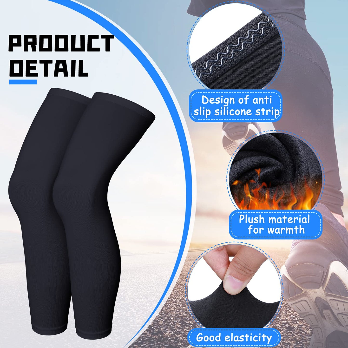 4 Pieces Cycling Leg Warmers Thermal Sports Compression UV Long Leg Sleeves Full Length Leg Sleeves for Men Women (Large)