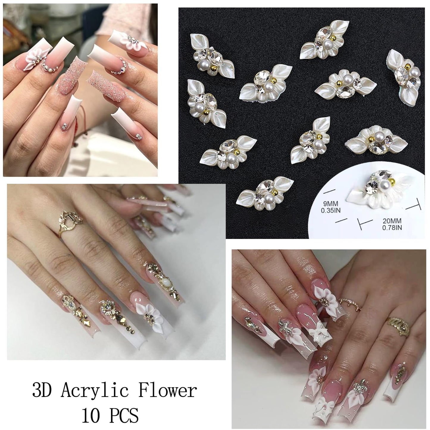 VOTACOS Nail Art Charms White Nail Rhinestones with Nail Glue Gel Flatback Pearls Nail Charms Luxurious Nail Supplies Accessories Gold Steel Ball Nail Gems Jewelry Pearls for Women Nail Design