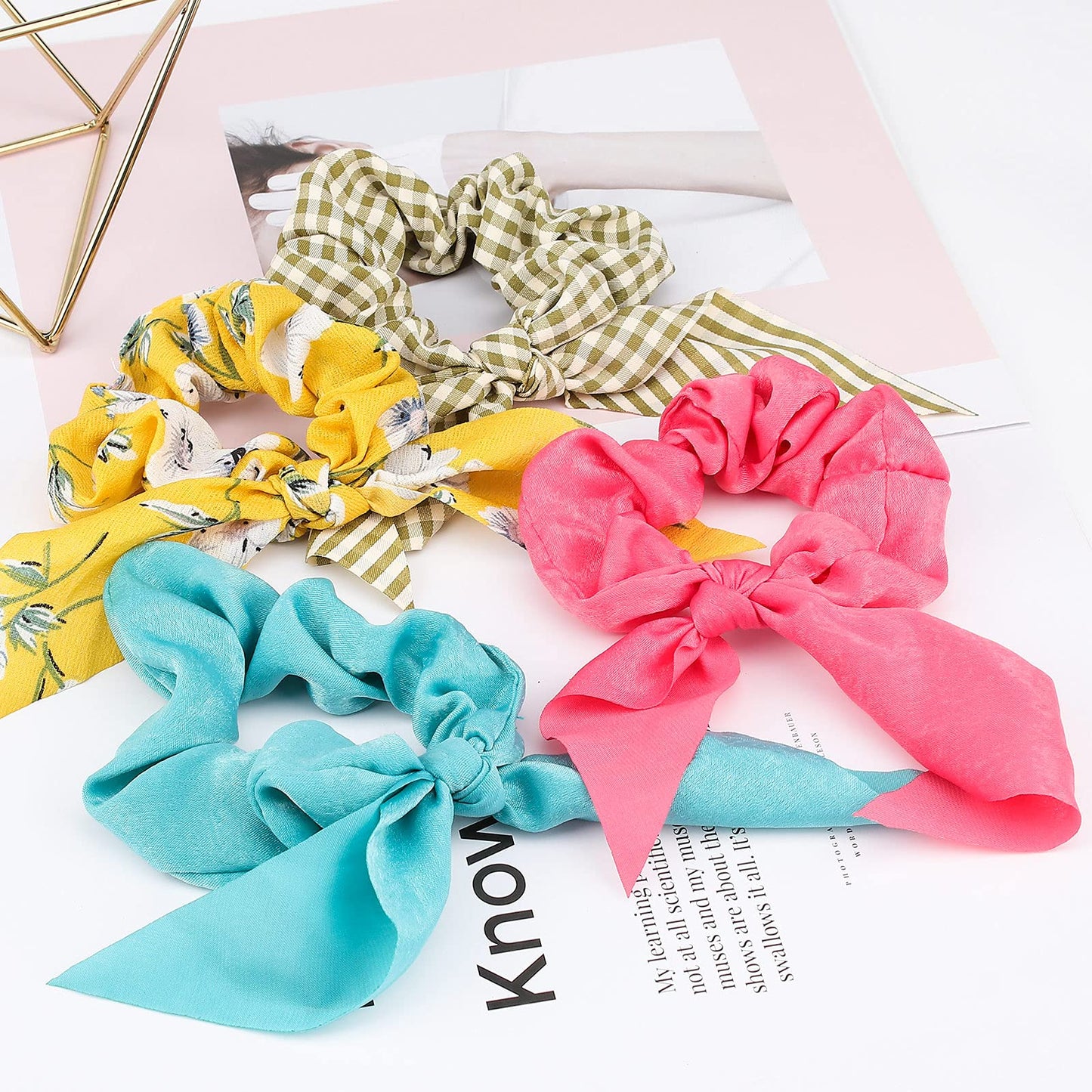 ACO-UINT 20 Pack Satin Scrunchies - Thick Hair Ponytail Holders with Bunny Ear Design, Women's Hair Accessories