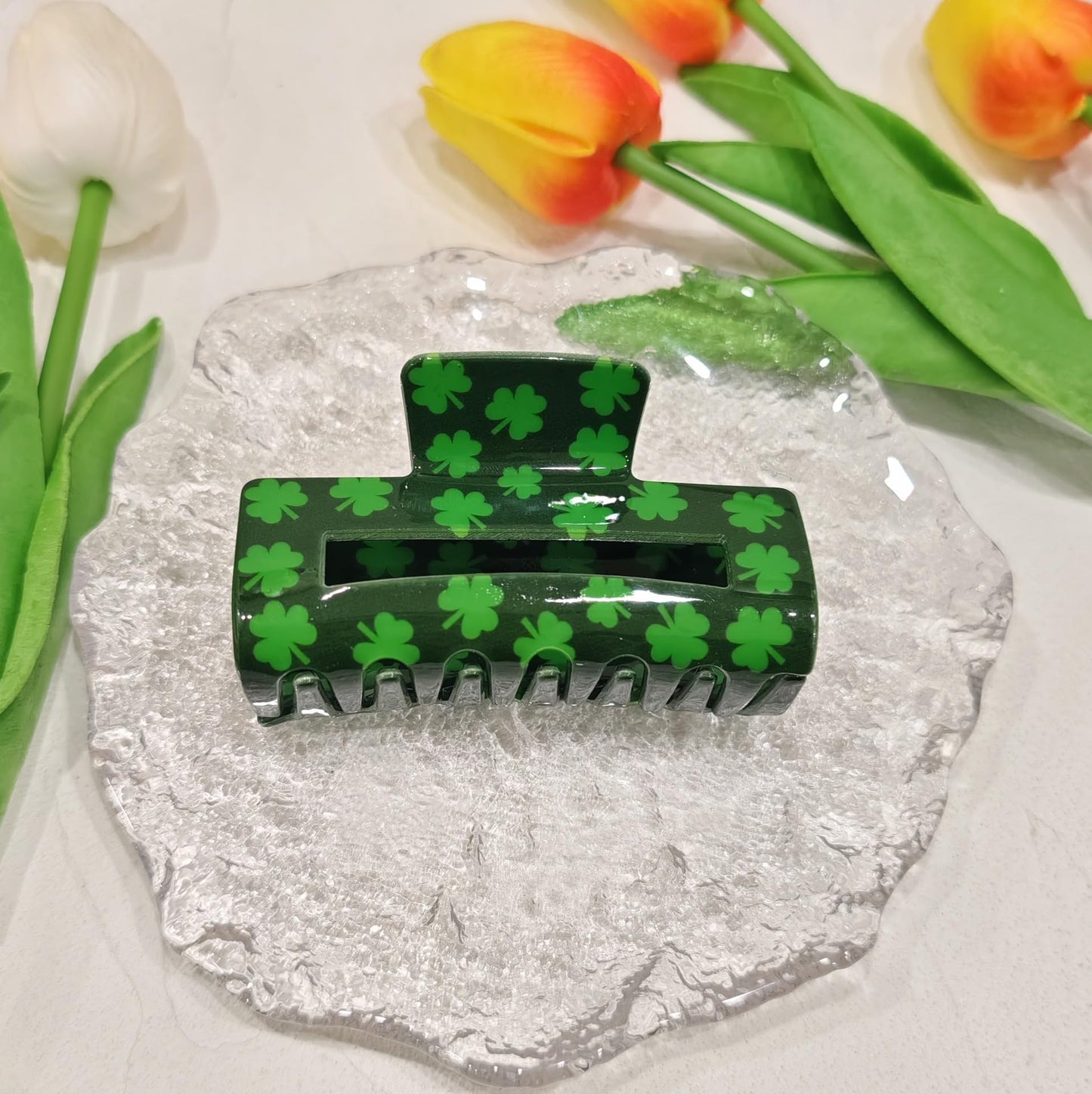 2pack St. Patrick's Day Green Shamrock Hair Claw Clips for Women Girls,Irish Lucky Clover Hair Jaw Barrettes,Holiday Party Favor Gift Decor Accessories