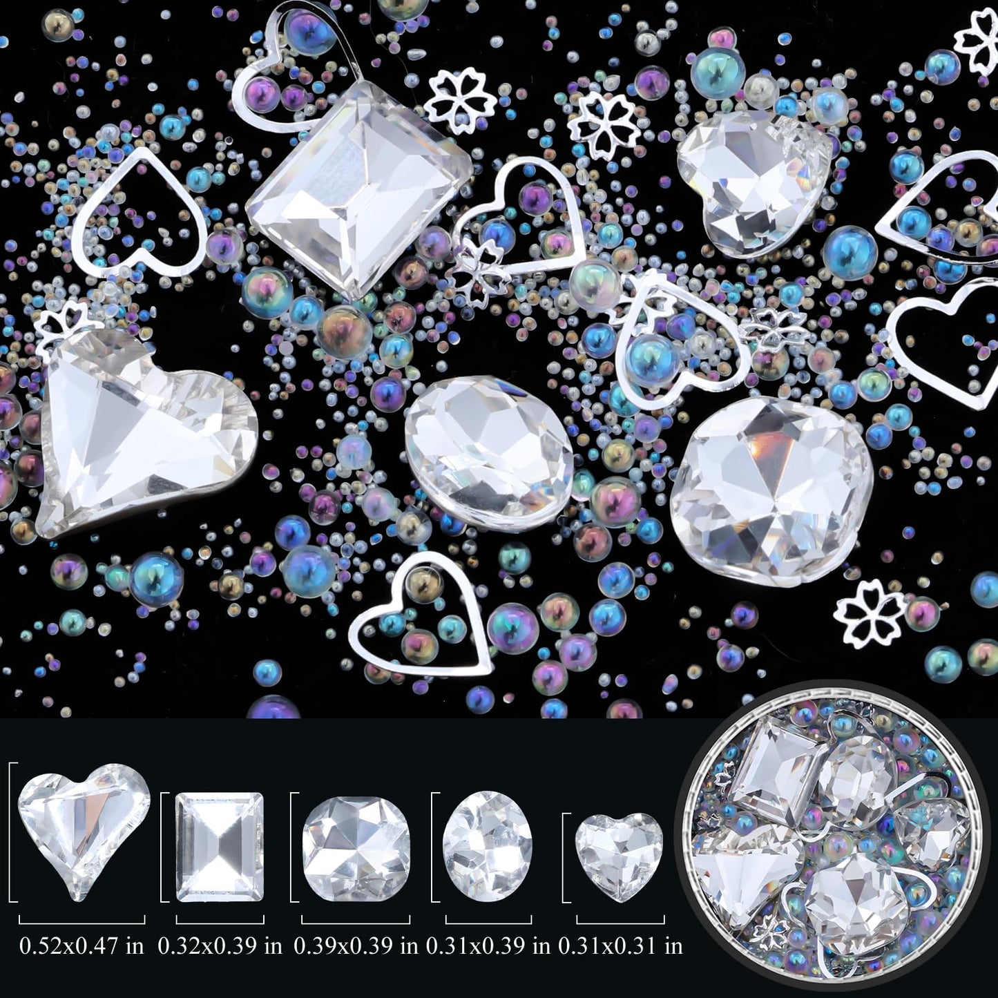 6 Wheels Mixed Sparkle Nail Art Rhinestones Diamonds Crystals Butterfly Beads Artificial Pearls Gold Silver Nail Studs Gems Metal Hollow Rivets Charms (Kit-2)