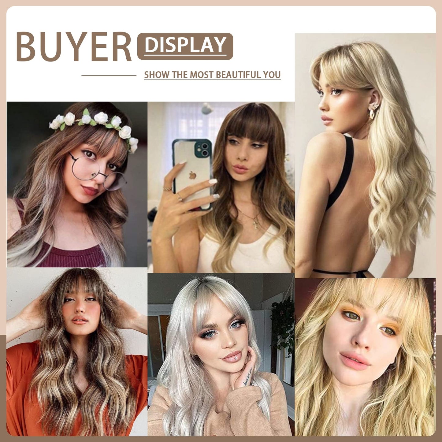 SOFEIYAN Ombre Wig with Bangs Long Curly Wavy Synthetic Wigs for Women Gray Hair Wig Heat Resistant Colorful Natural Wavy Wigs Daily Party Wigs 24 Inches Gray