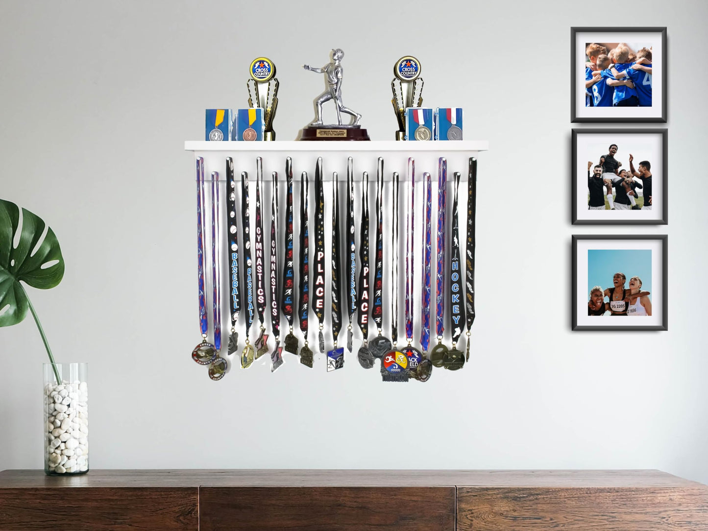2ft- Medal Awards Rack- Premier Medal Hanger Display and Trophy Shelf - Multi-Purpose Trophy and Medal Holder for Medal Display, Plaques, Pictures, Trophies and More Solid Wood