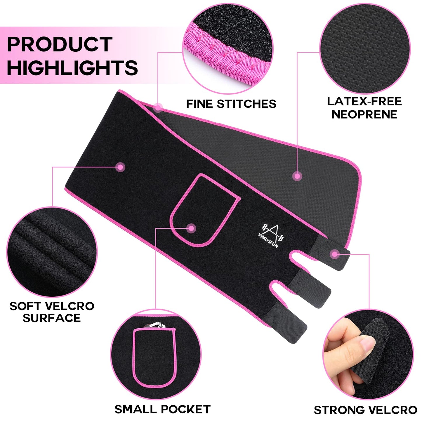 VIMUSFUN Waist Trainer for Woman Lower Belly Fat Men Waist Trimmer Belt Sweat Band Tummy Stomach Wraps Pink Waste Trainers Sauna Suit Back Support Small/Medium/Large/Plus Size