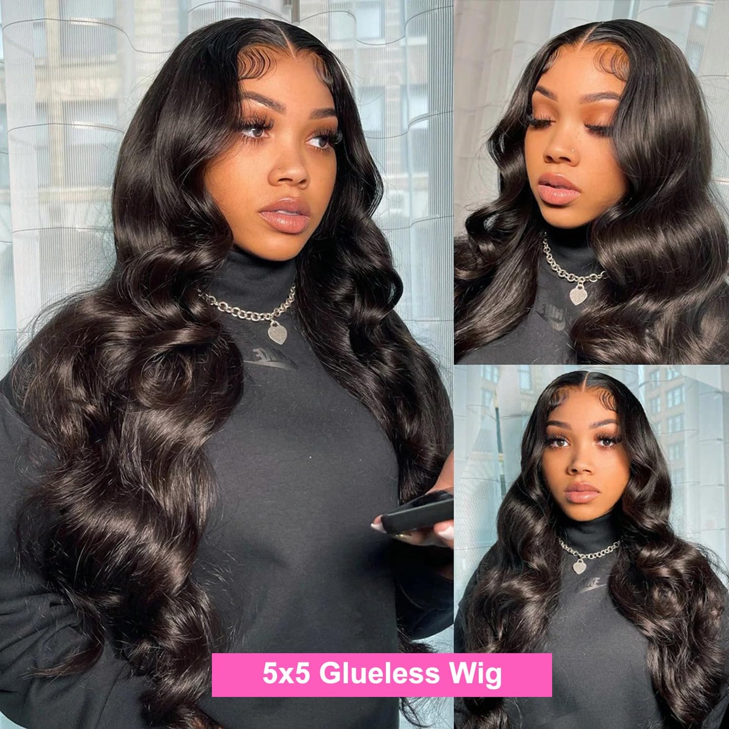 Uveous 5X5 HD Lace Closure Wigs Human Hair Wear and Go Glueless Wigs Human Hair Pre Plucked Pre Cut Lace No Glue Body Wave Lace Front Wigs for Women 22 inch