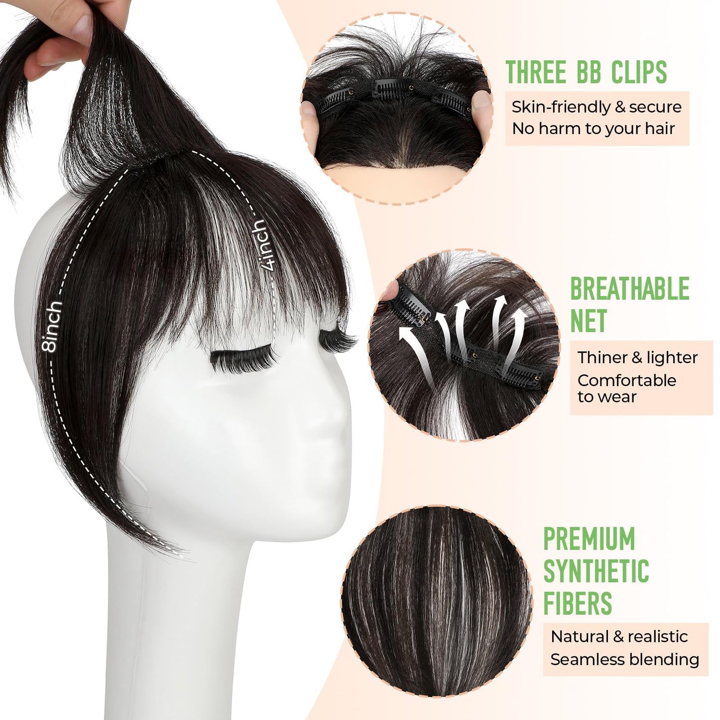 Cephermer Bangs Hair Clip in Bangs 360°3D Cover Hair Topper Synthetic HairPieces for Women Dark Brown Wispy Fake Bangs Toppers for Daily Wear