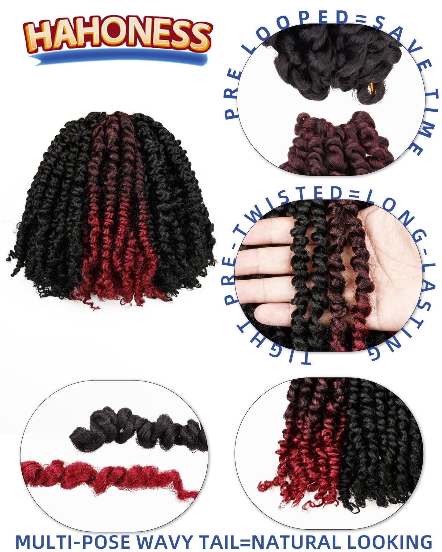 6 Inches 9 Packs Passion Twist Crochet Hair-Mixed Color Combo Pack(7 packs 1B+2 packs T1B/BUG),Pre-twisted Pre Looped Soft&Bouncy Synthetic Braided Hair Extensions For Black Women(6"-9 Packs,1B+TBUG)
