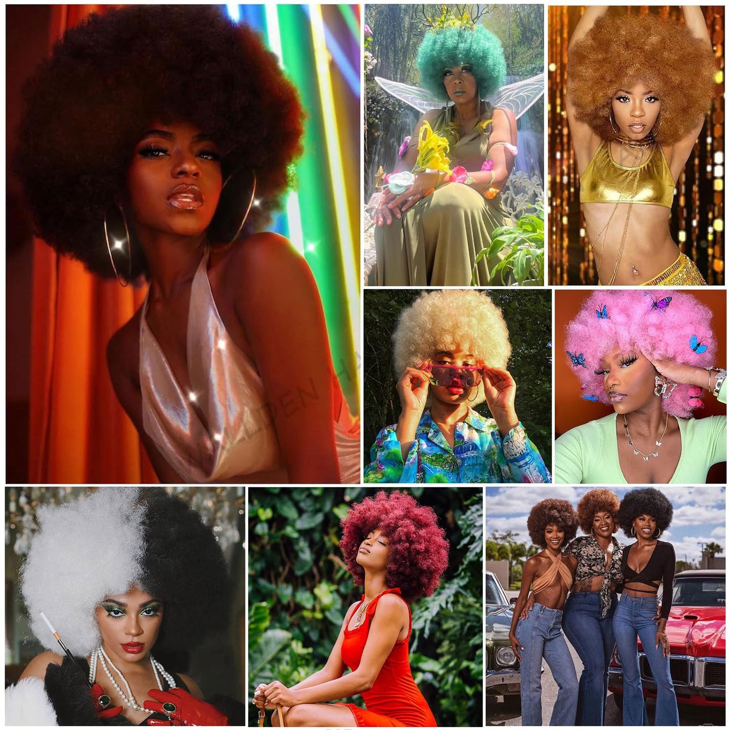 Wallden Hair Short Afro Puff 70s Wigs for Black Women Glueless Wear and Go Wig Fluffy Shoulder Length Heat Resistant Bouncy Colorful Wig and Synthetic Wigs (27/30#)