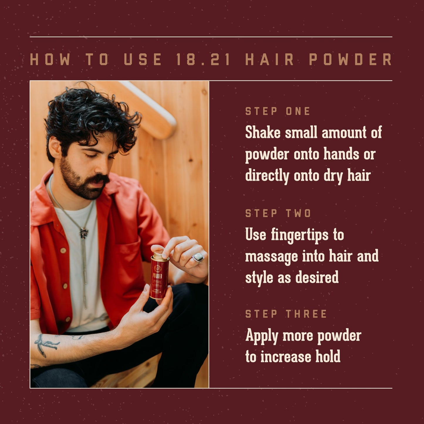 18.21 Man Made Hair Styling Powder for Men, Adds Volume, Texture, and Absorbs Oil with a Matte Finish, Flexible Hold, and Bold Sweet Tobacco Scent