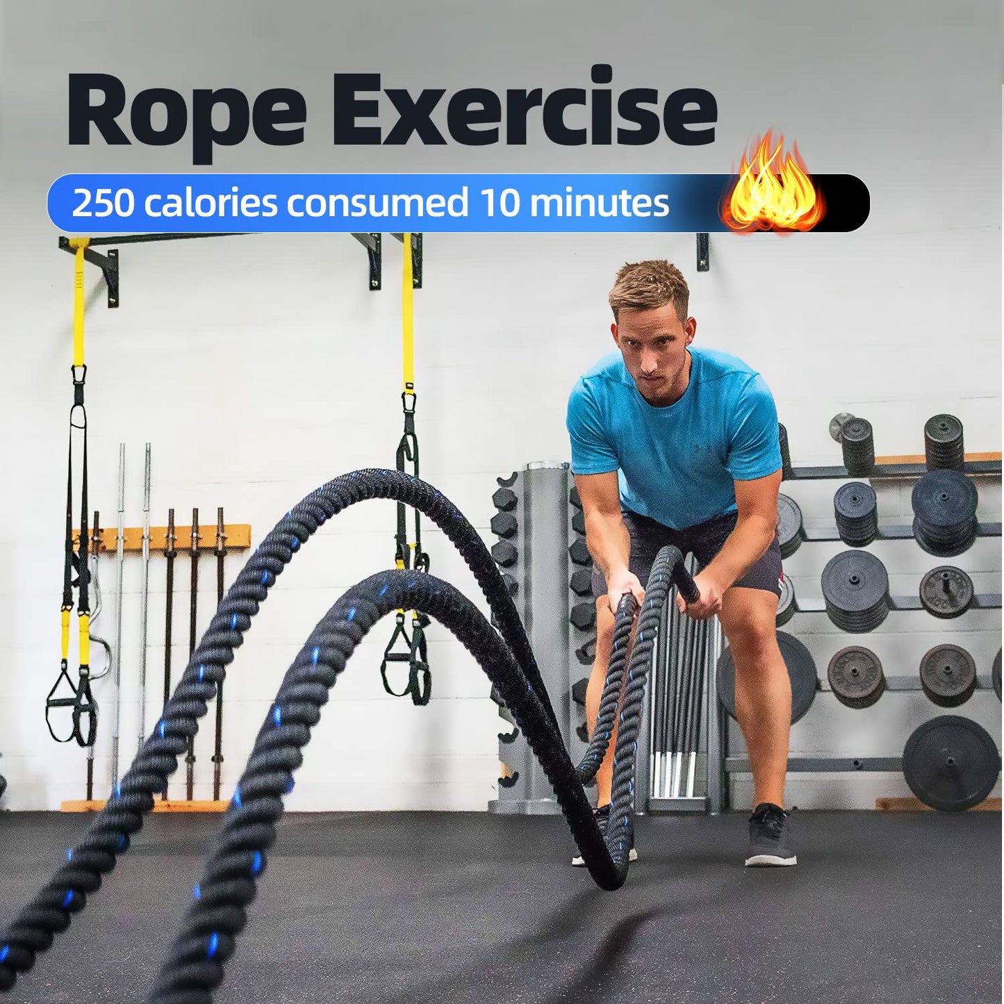 GSE Games & Sports Expert Gym Battle Rope, Heavy-Duty Workout Ropes for Indoor & Outdoor Workout. Exercise Rope for Strength Training - 30,40,50 Feet Lengths Available