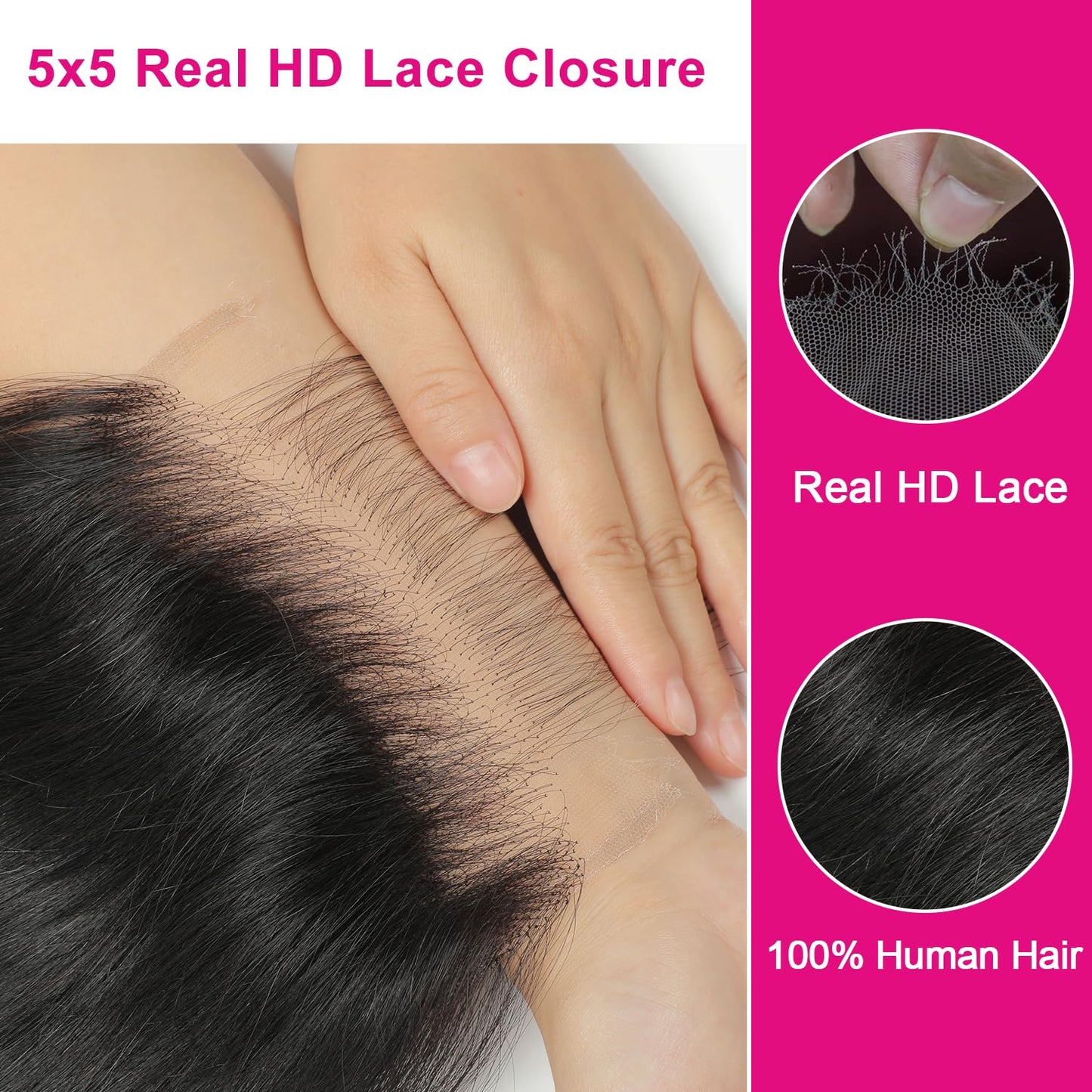 5x5 HD Lace Closure Human Hair Body Wave Closure No Bleached Knots Invisible Lace Closure Pre Plucked Brazilian Virgin Human Hair Frontal Closure Natural Black 18 Inch